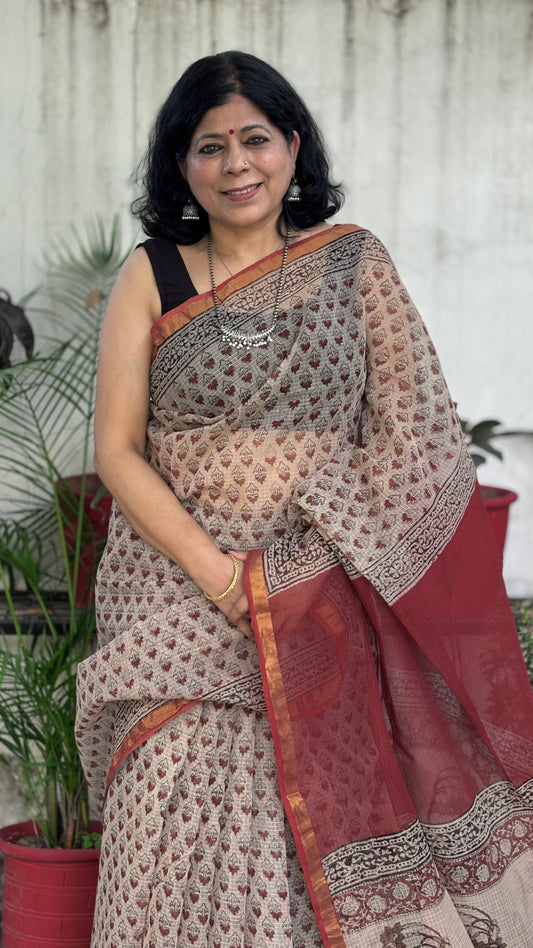 Kota Doria - Beige and Red