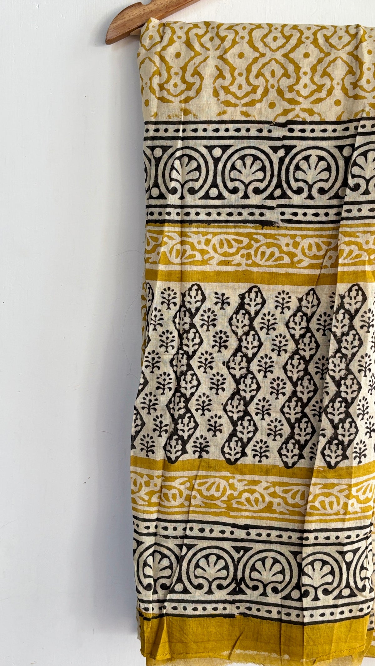 Yellow Black Handblock Printed Cotton Suit Set with Cotton Dupatta