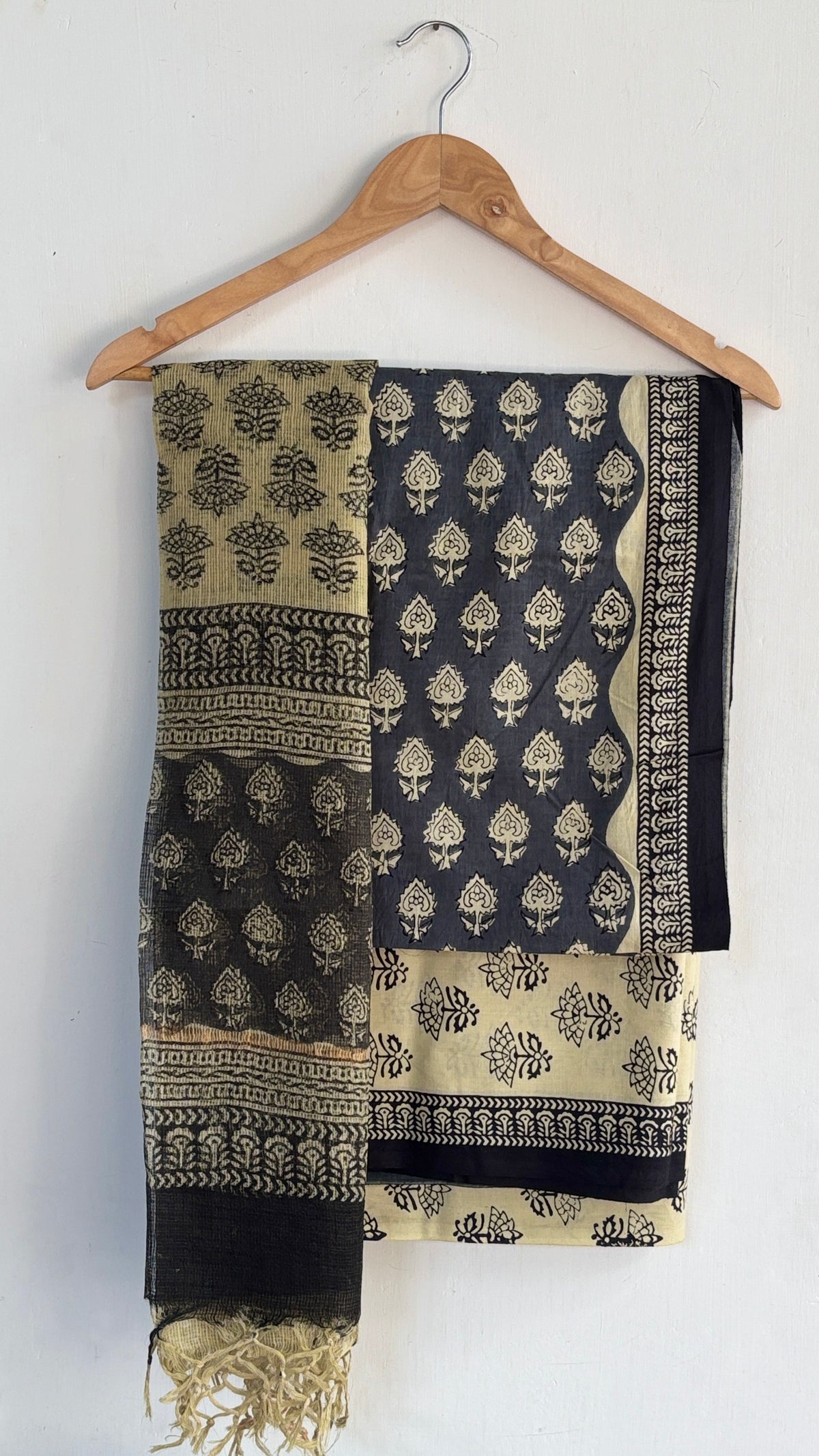 Dark Grey Cotton Suit Set with Kota Doria Dupatta