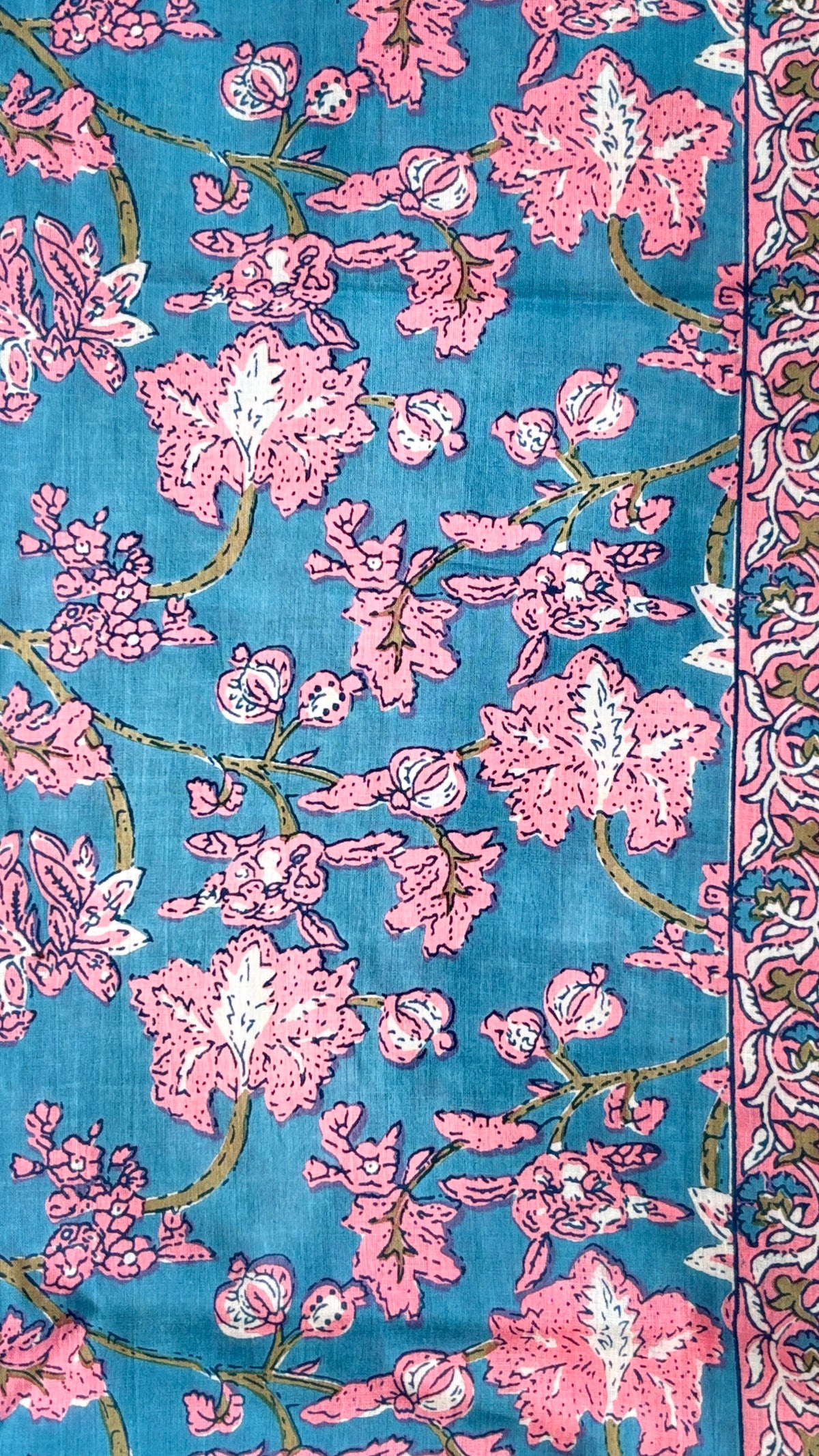 Light Blue and Pink Cotton Suit Set with Mul Cotton Dupatta