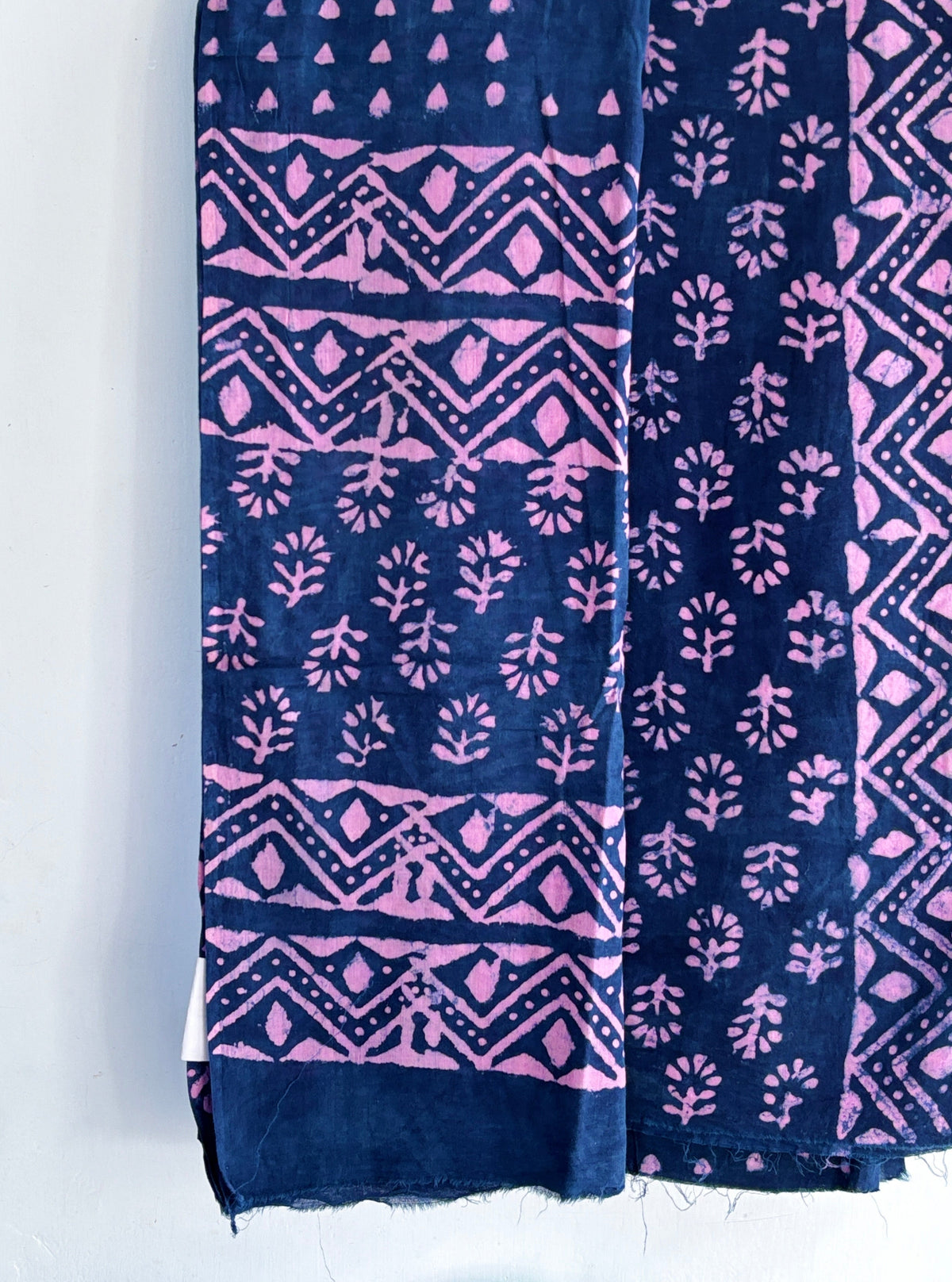 Dark Blue-Pink Handblock Printed Cotton Suit Set with Cotton Dupatta