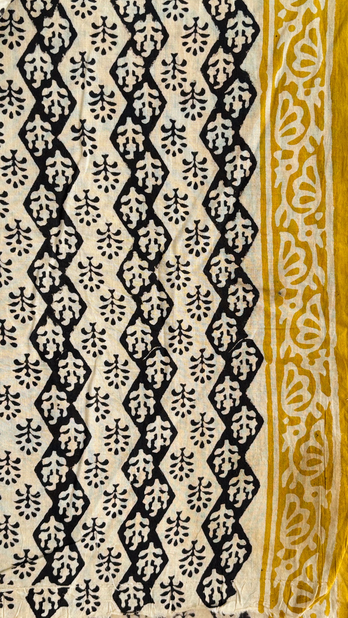 Yellow Black Handblock Printed Cotton Suit Set with Cotton Dupatta