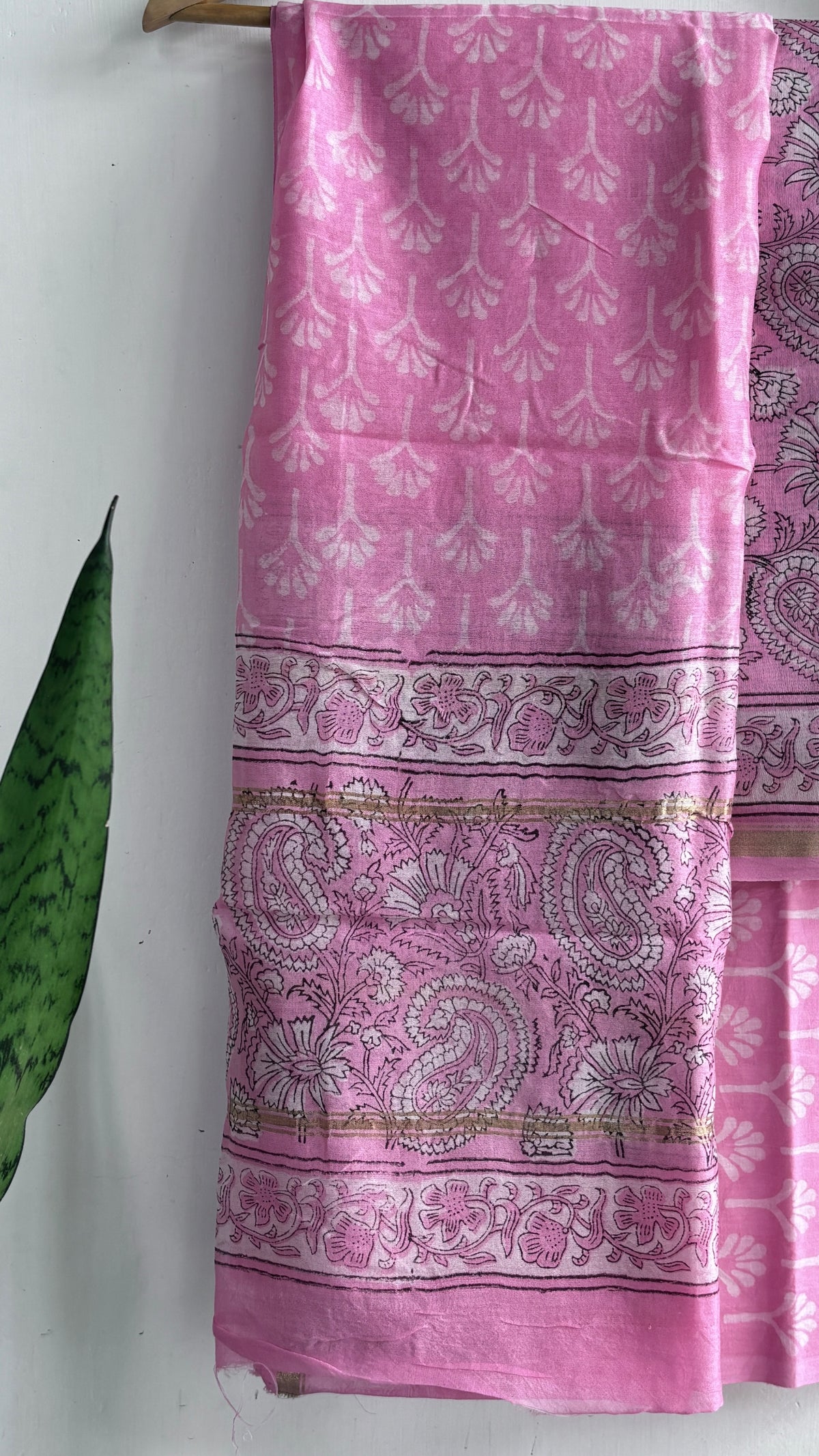 Blush Pink Paisley & Leaf Handblock Chanderi Silk Suit Set