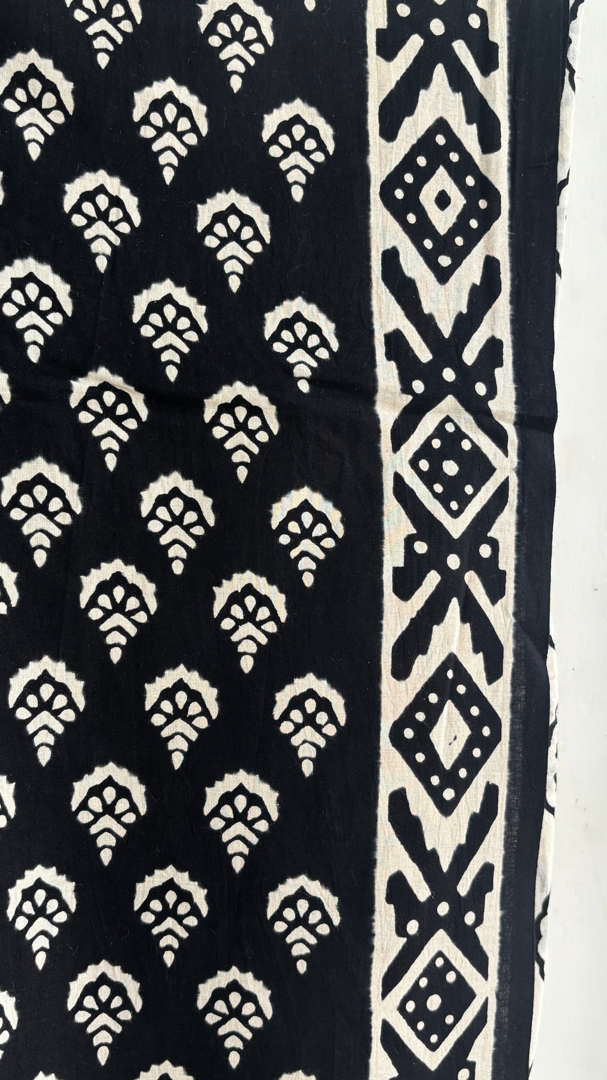 Black and White Cotton Suit Set with Mul Cotton Dupatta