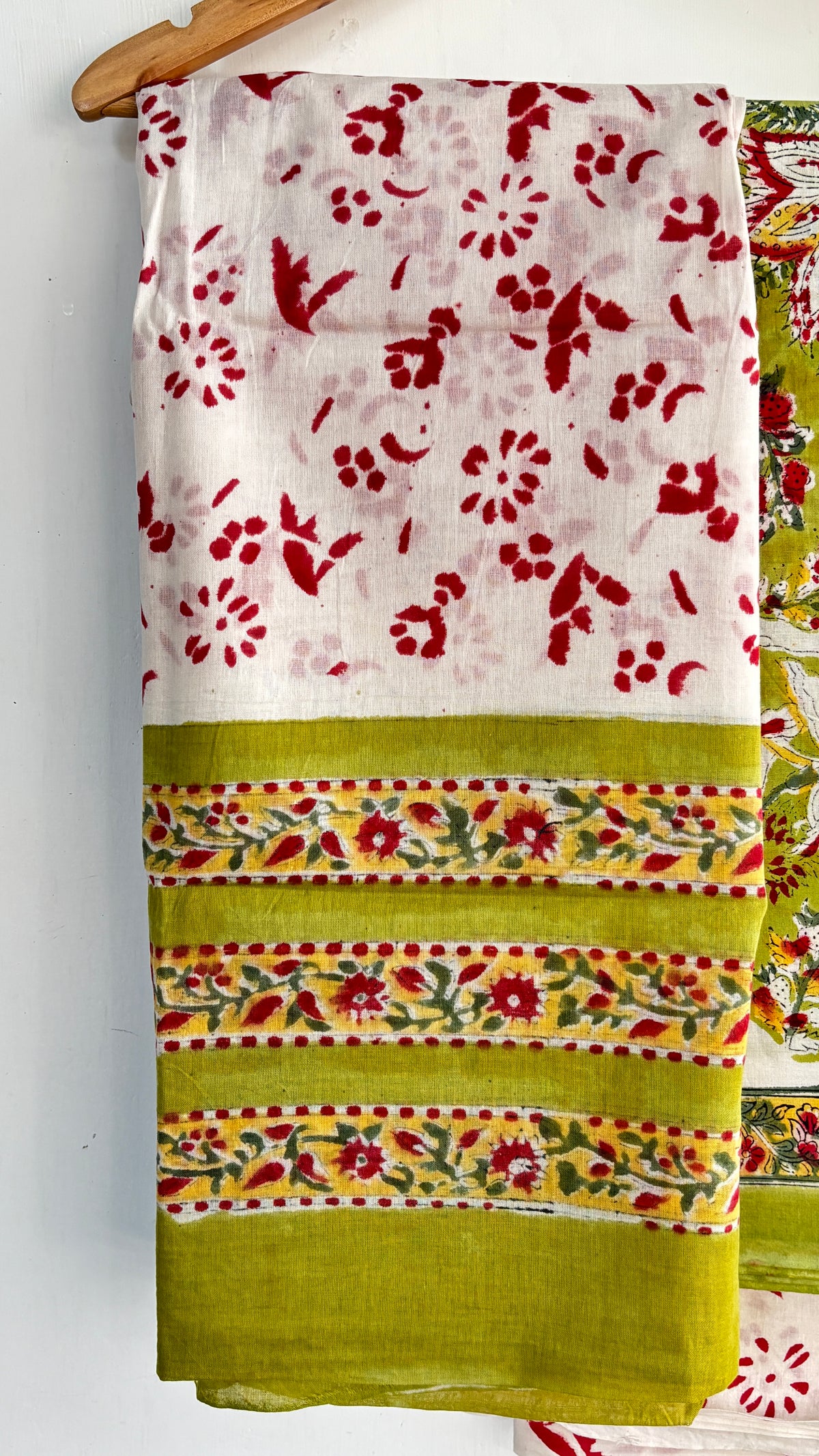 Light Green Handblock Printed Cotton Suit Set with Mul Cotton Dupatta