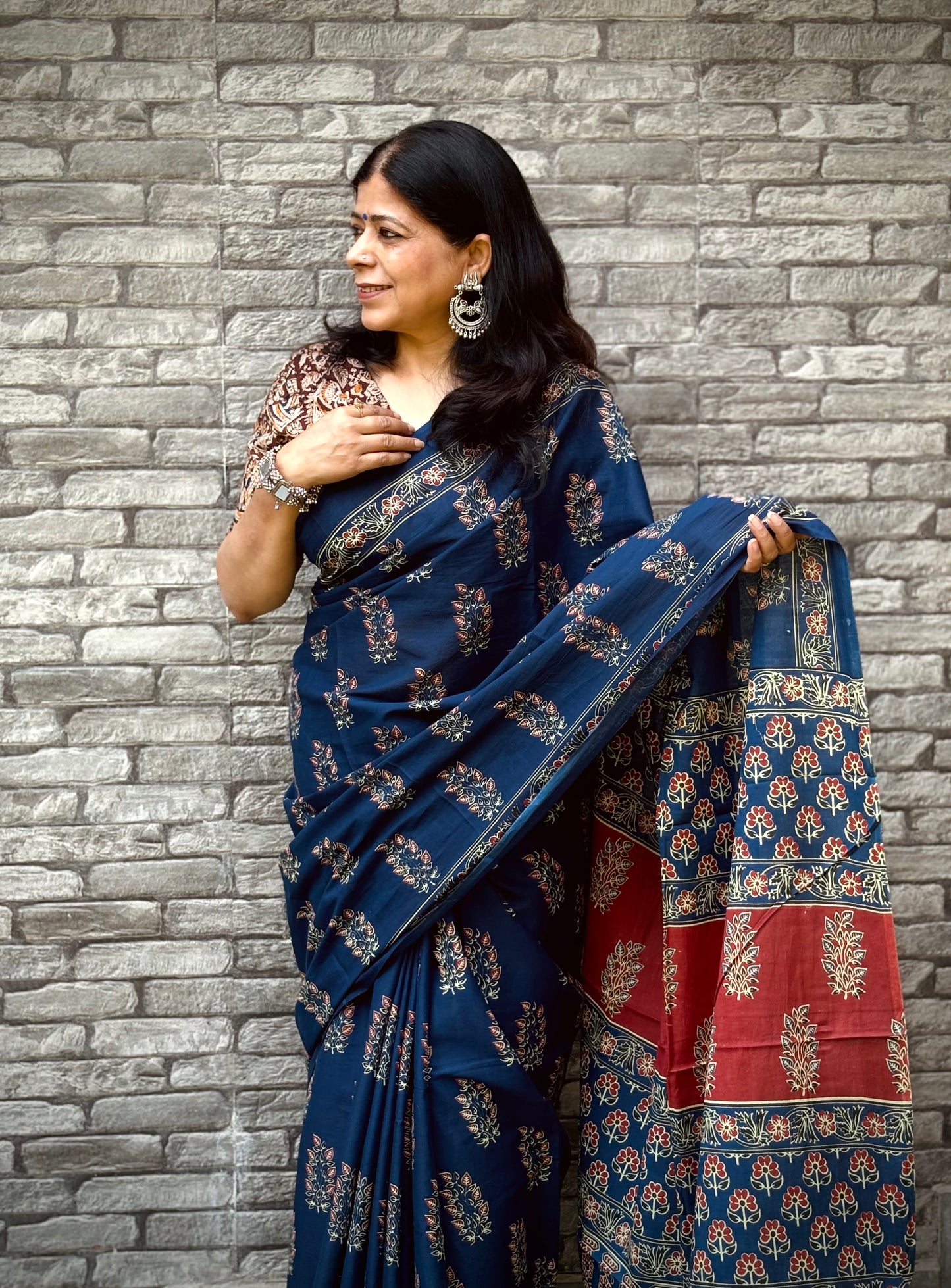 Handblock Printed Mul Cotton Saree