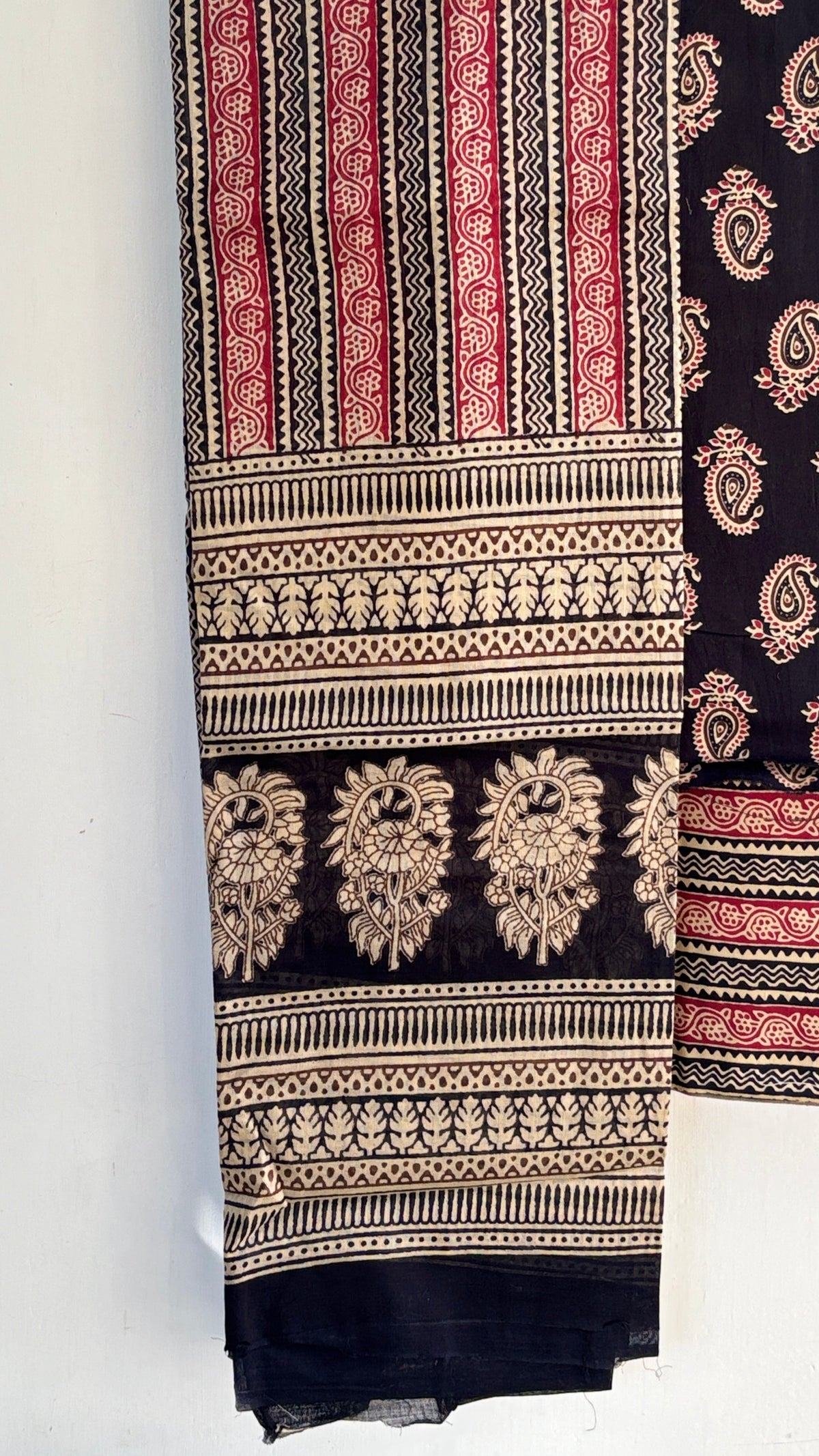 Black and Red Cotton Suit Set with Cotton Dupatta