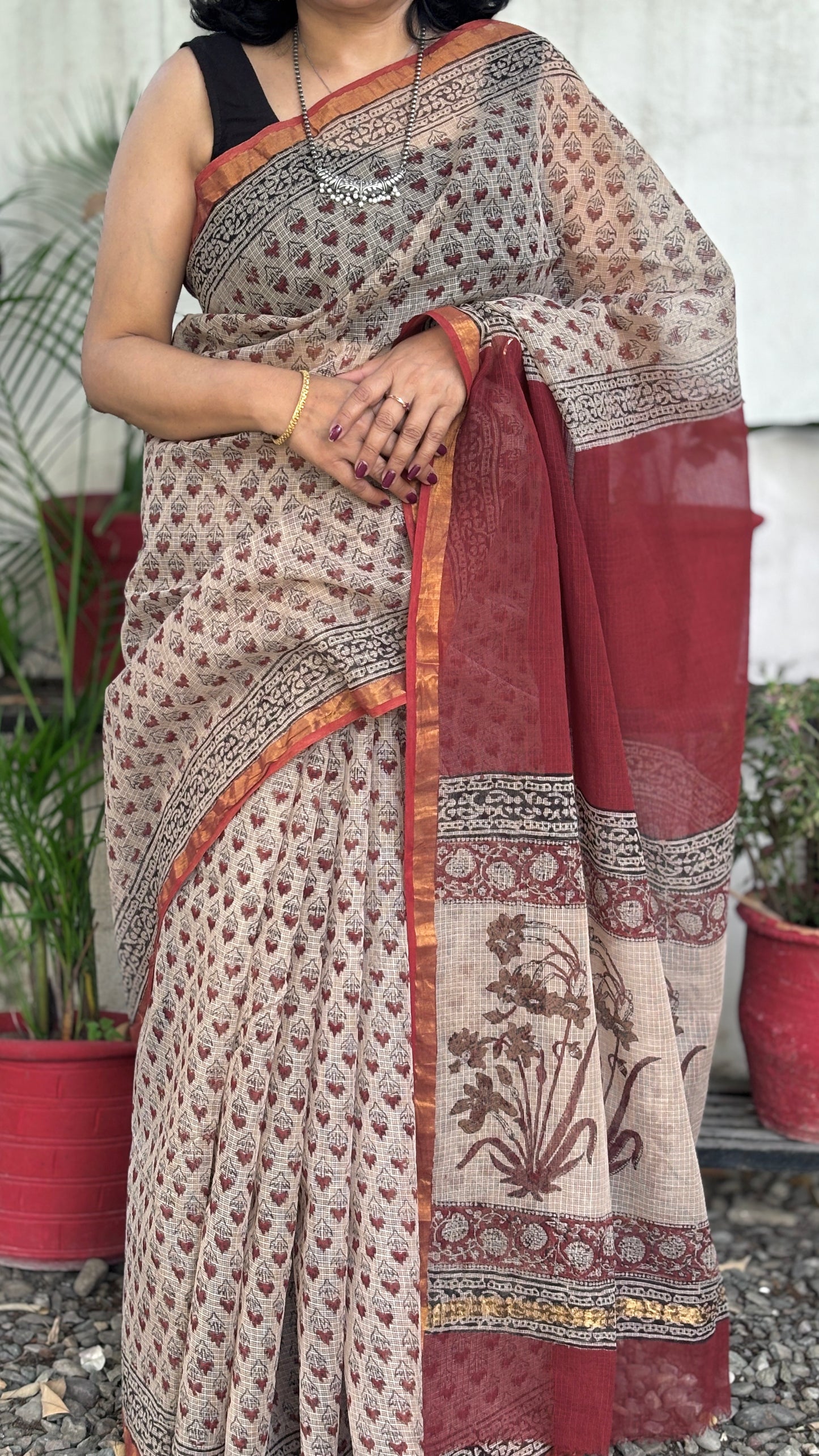 Kota Doria - Beige and Red