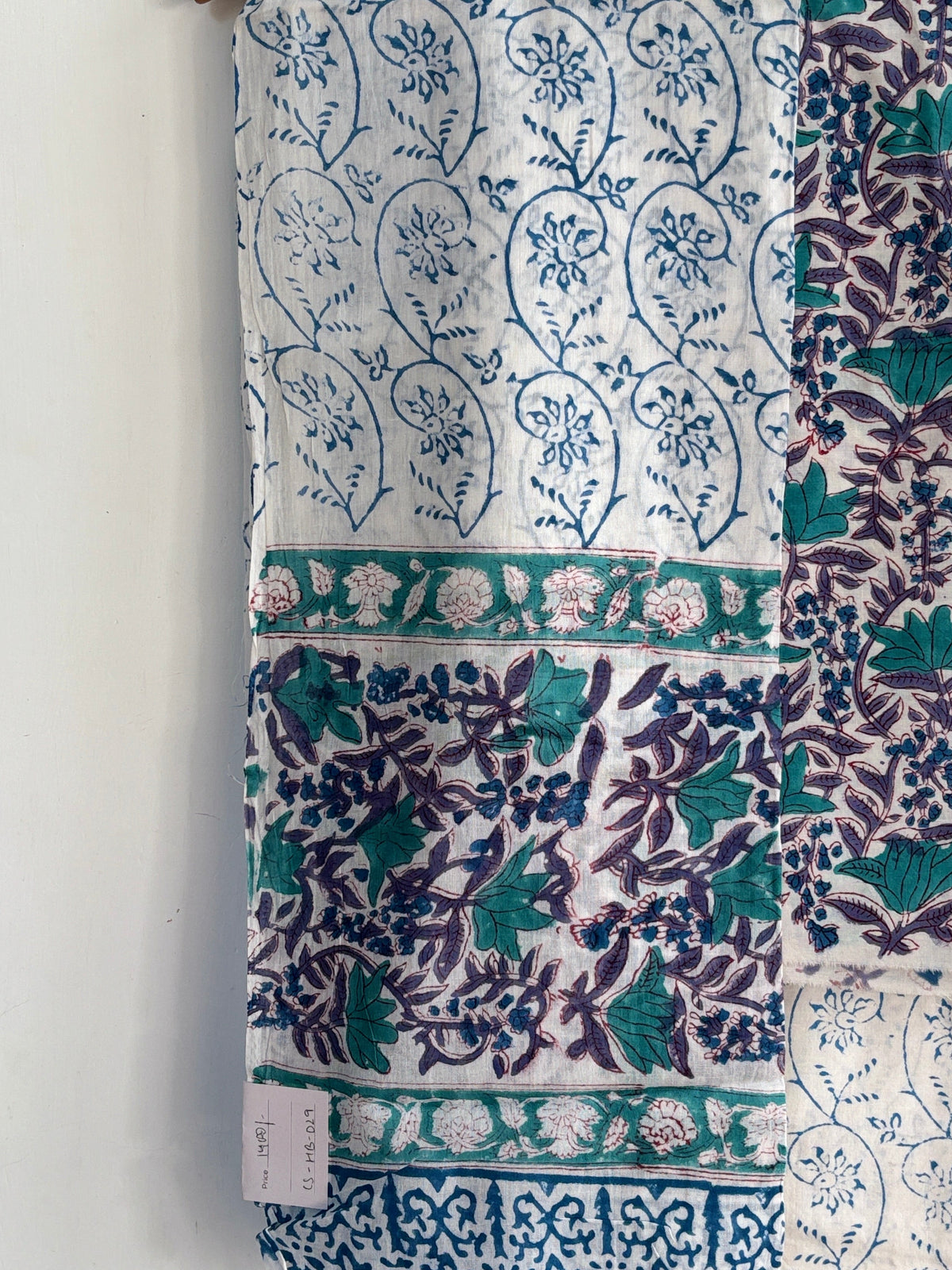White and Green Floral Printed Cotton Suit Set with Cotton Dupatta