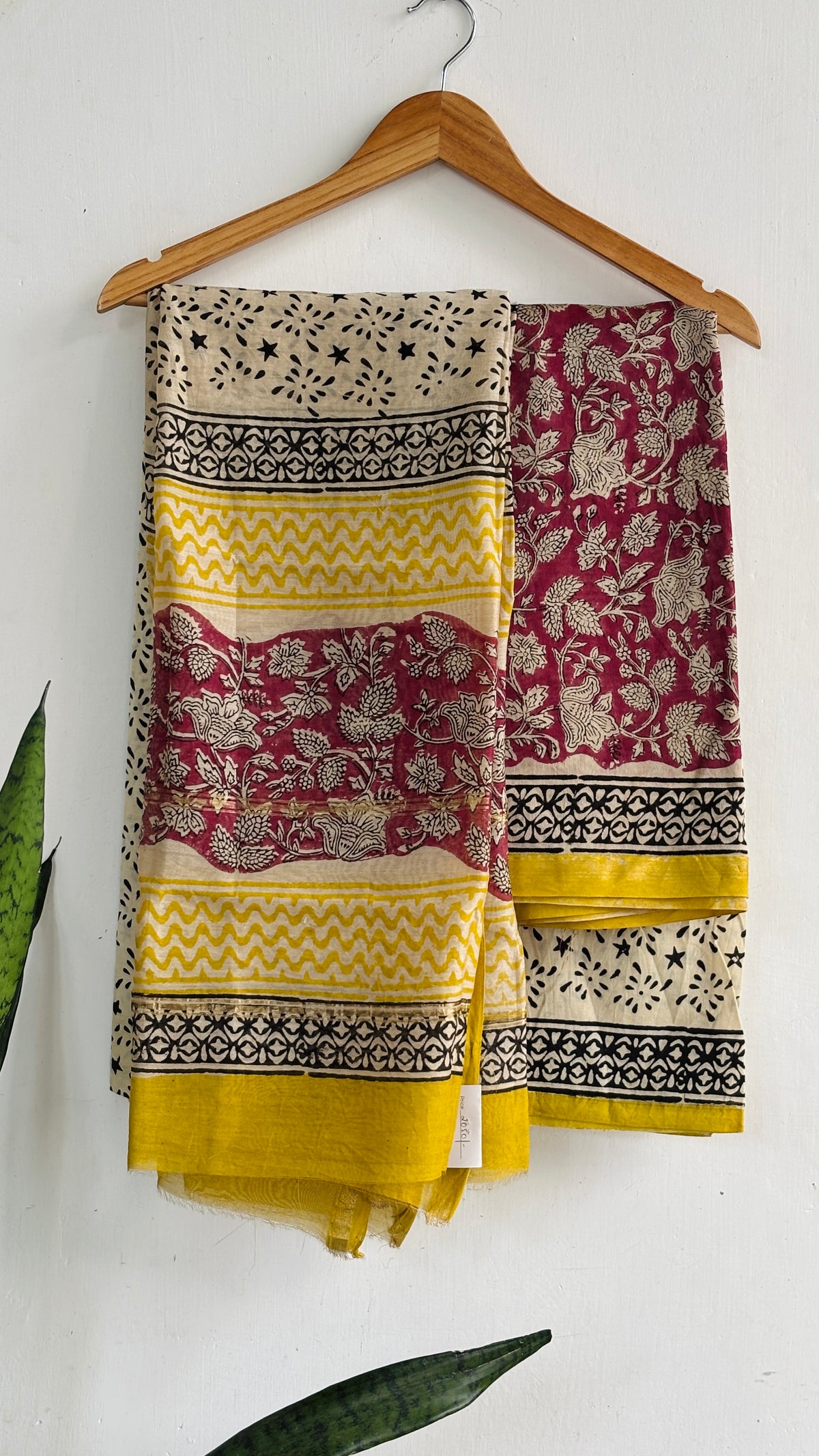 Maroon Mustard Floral Handblock Chanderi Silk Suit Set