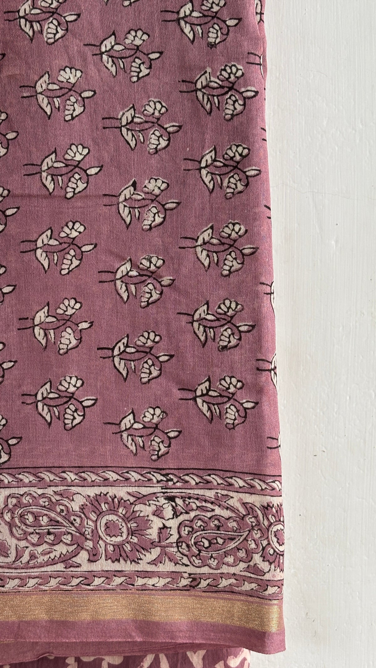 Dusty Rose Leaf & Buti Handblock Chanderi Silk Suit Set