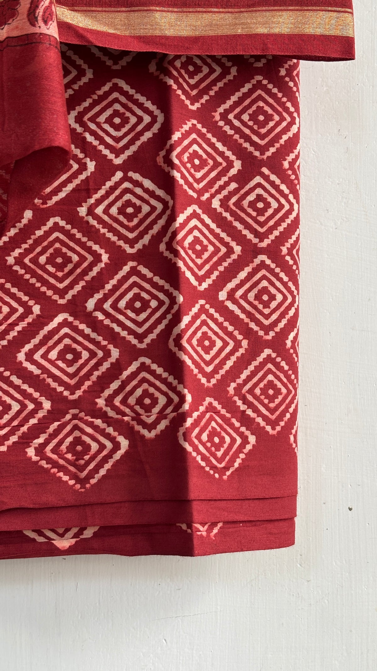 Maroon Floral & Geometric Handblock Chanderi Silk Suit Set
