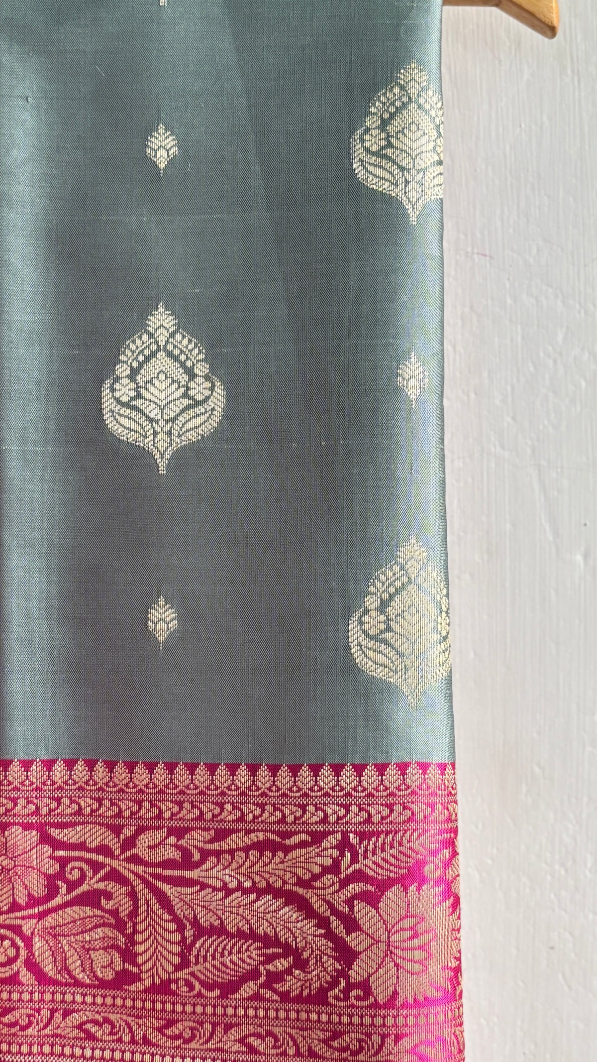 Blueish Grey and Bright Pink Semi-silk Banarasi Suit Sets