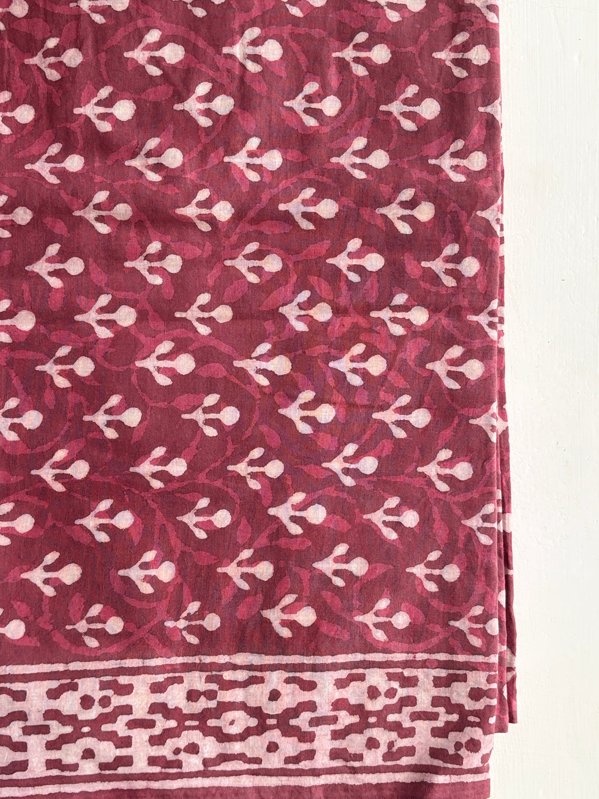 Dark Rouge Pink Handblock Printed Cotton Suit Set with Kota Doria Dupatta