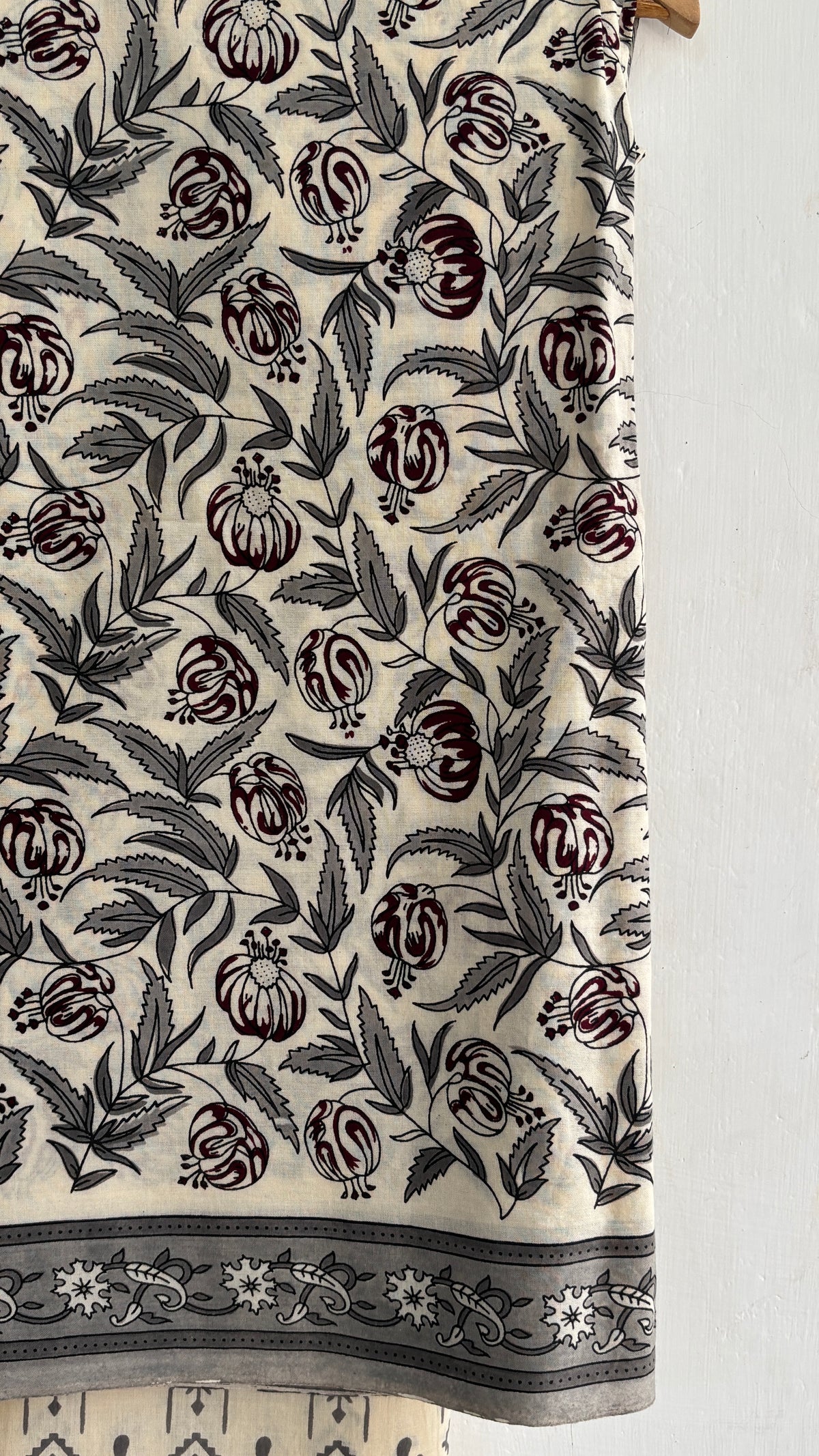 Grey and Maroon Floral Printed Cotton Suit Set with Cotton Dupatta