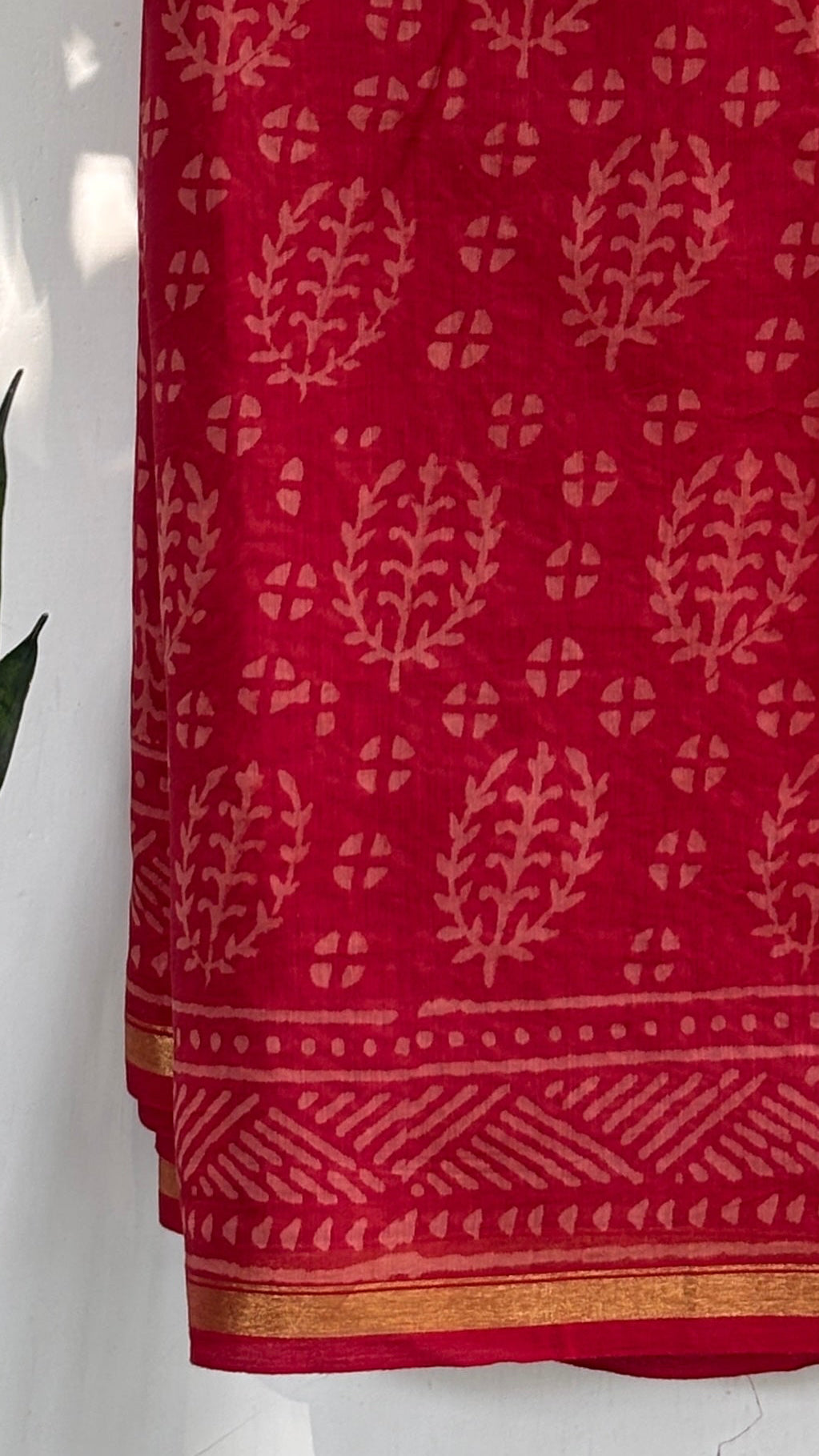 Red Handblock Printed Chanderi Silk Saree