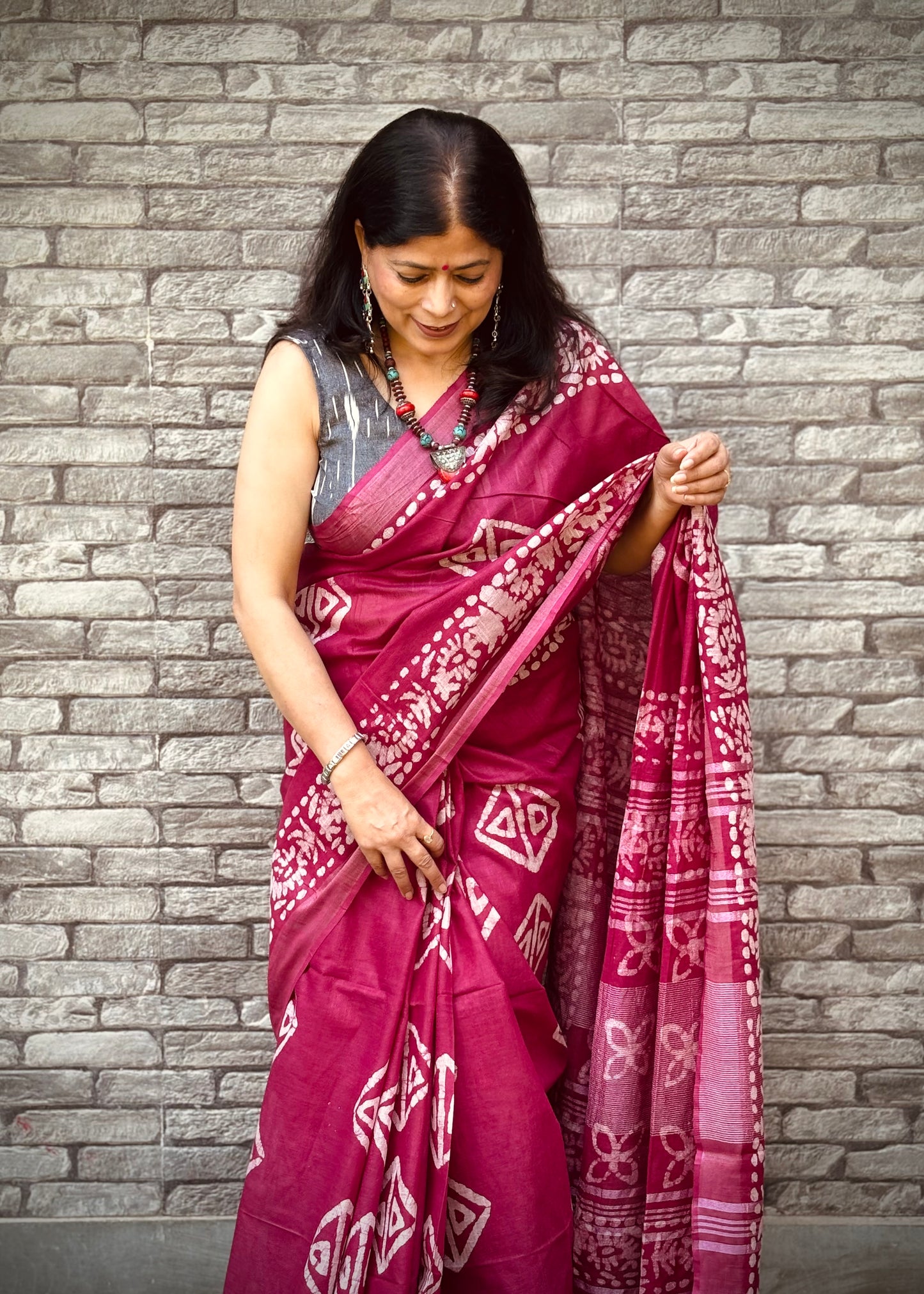 Wine Batik Saree