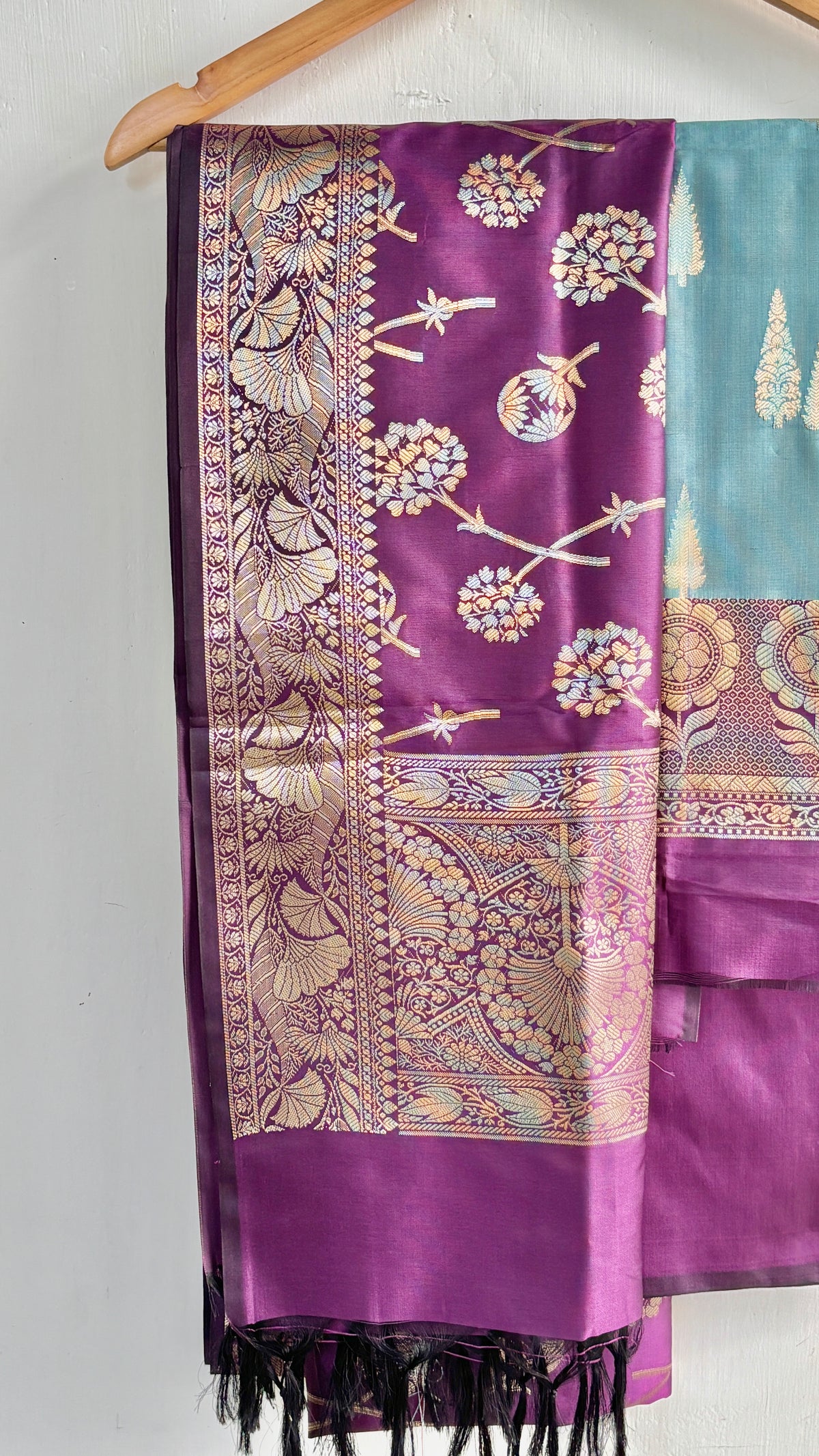 Blue and Wine Semi-Silk Banarasi Suit Set