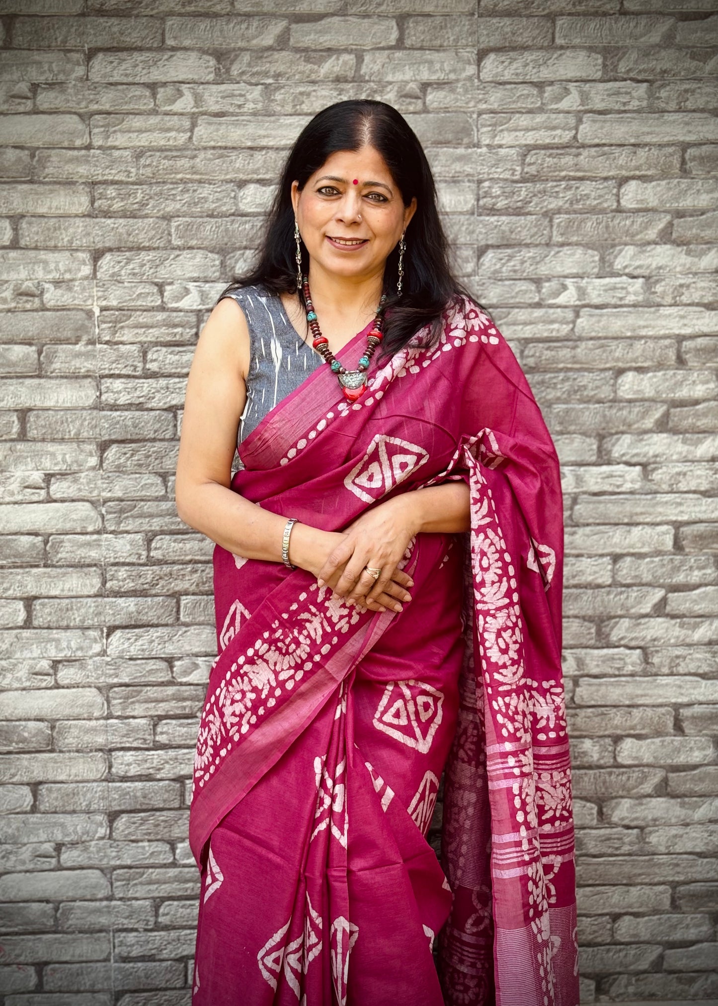 Wine Batik Saree