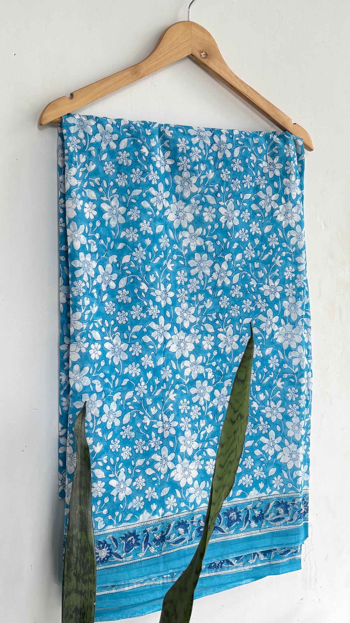 Light Blue and White Floral Printed Mul Cotton Saree