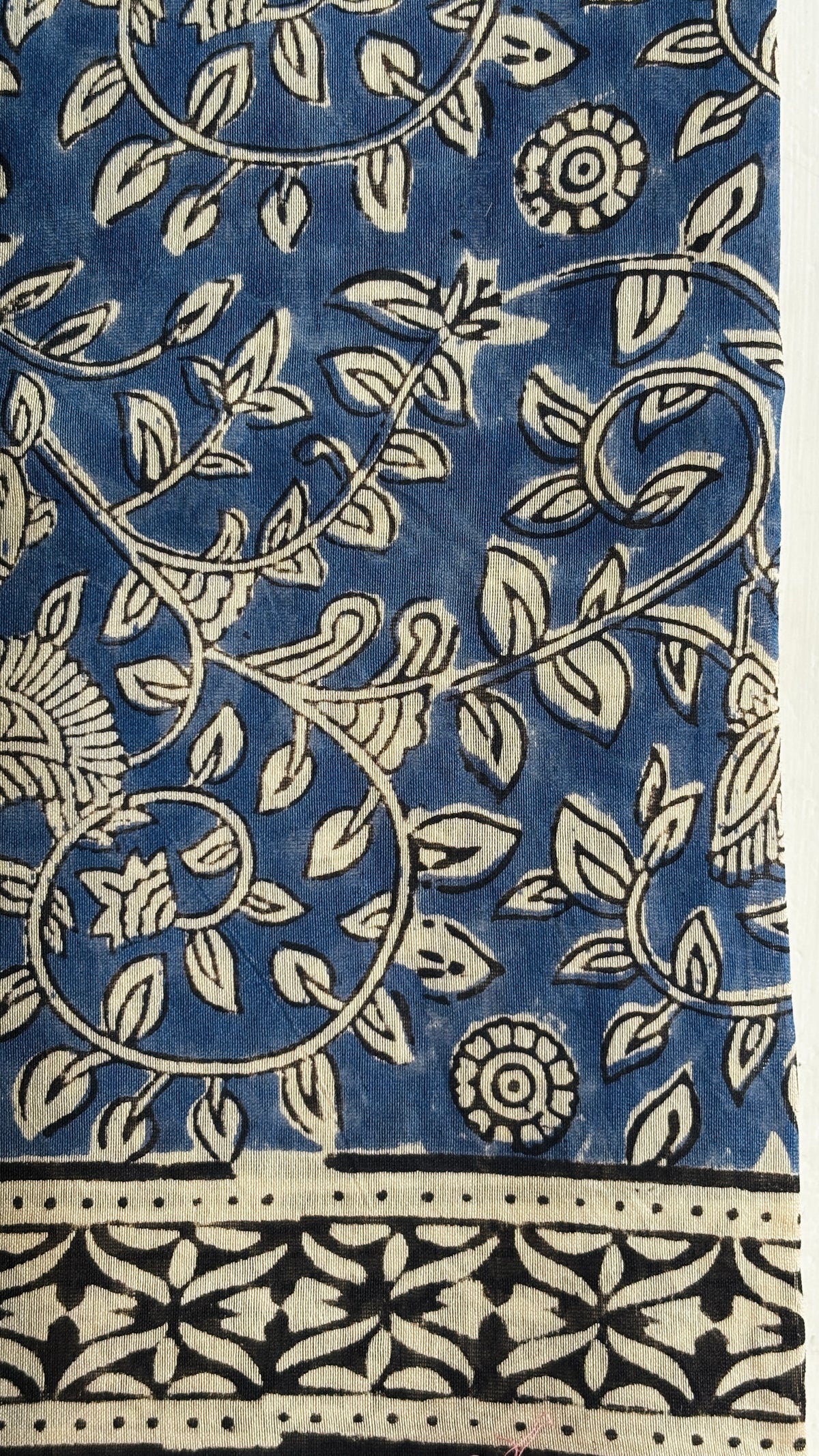 Indigo Mustard Floral Handblock Chanderi Silk Suit Set