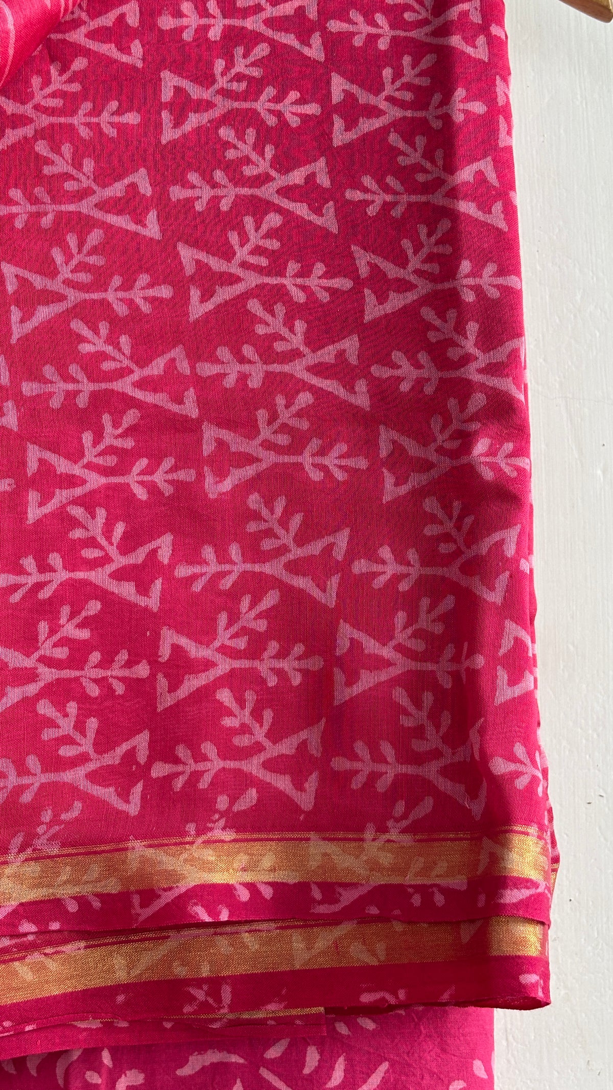 Rani Pink Floral Handblock Chanderi Silk Suit Set