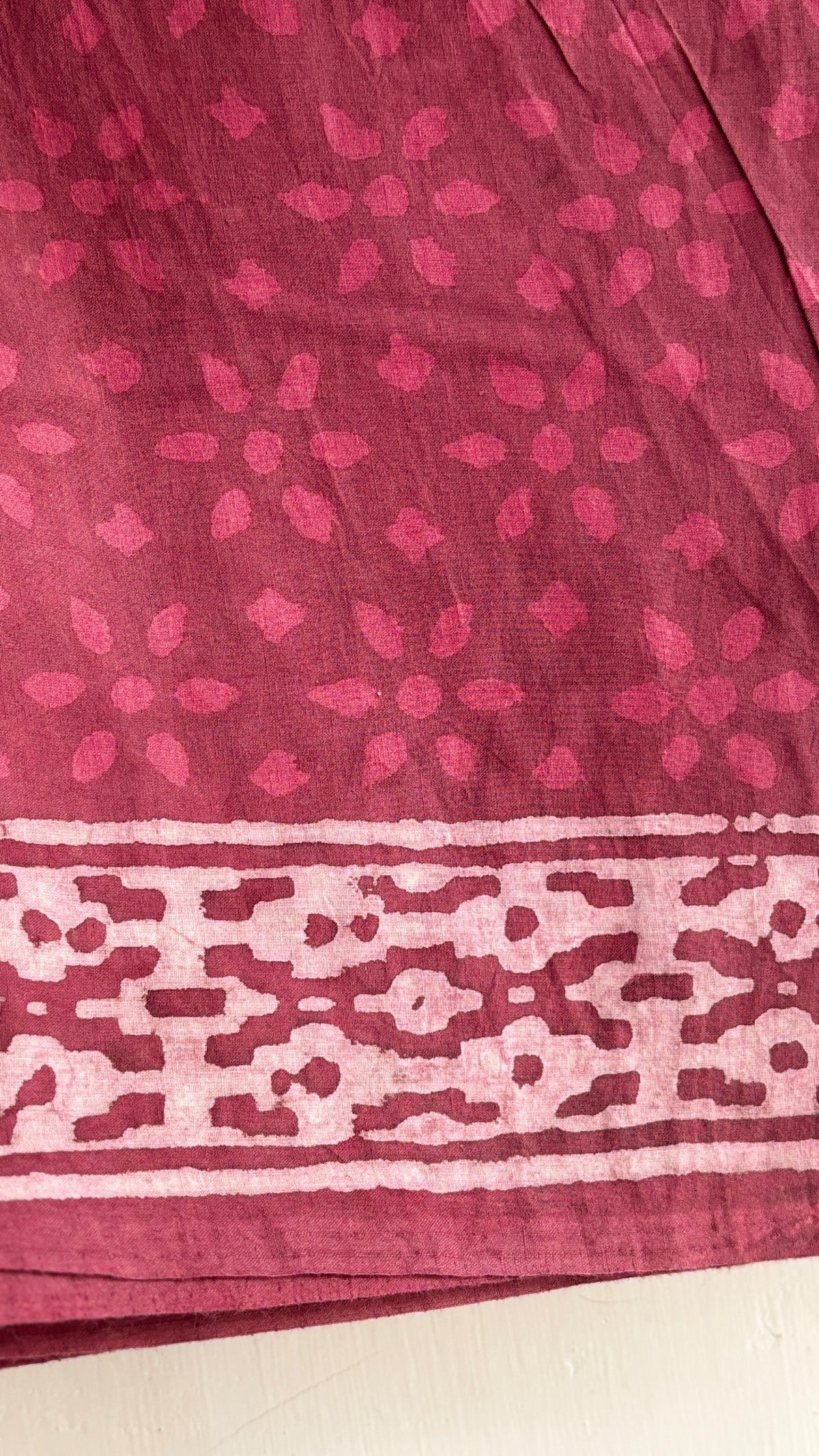Dark Rouge Pink Handblock Printed Cotton Suit Set with Kota Doria Dupatta