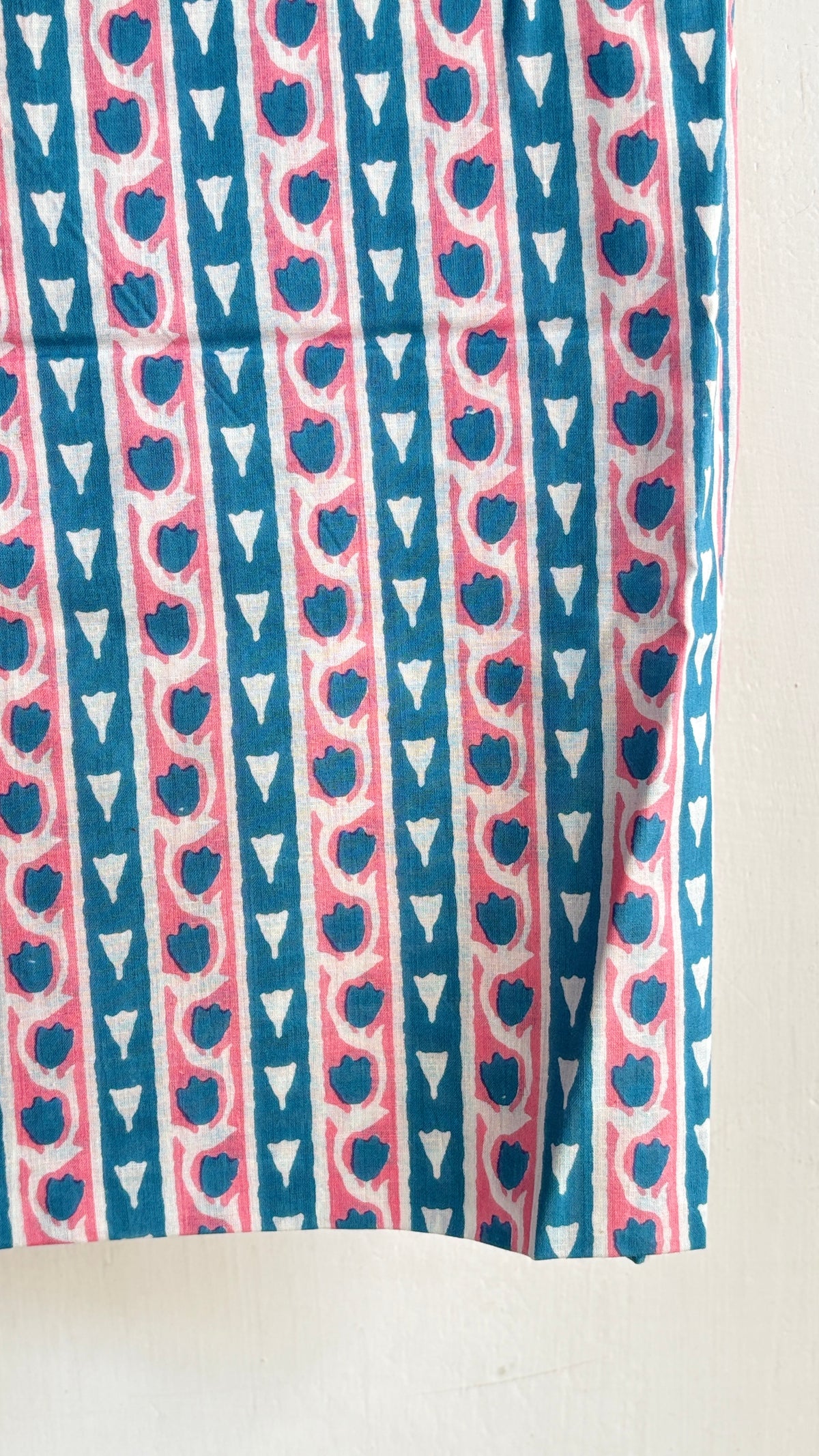 Light Blue and Pink Cotton Suit Set with Mul Cotton Dupatta