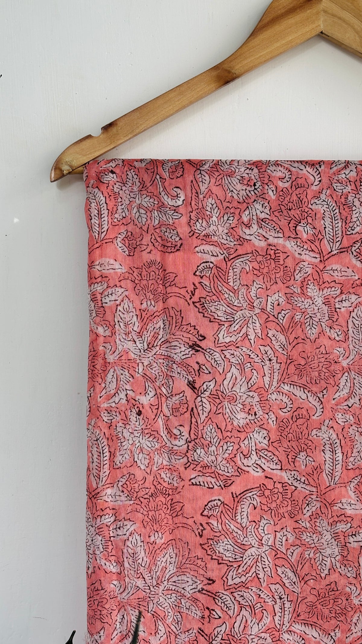 Peach Handblock Printed Maheshwari Silk Saree