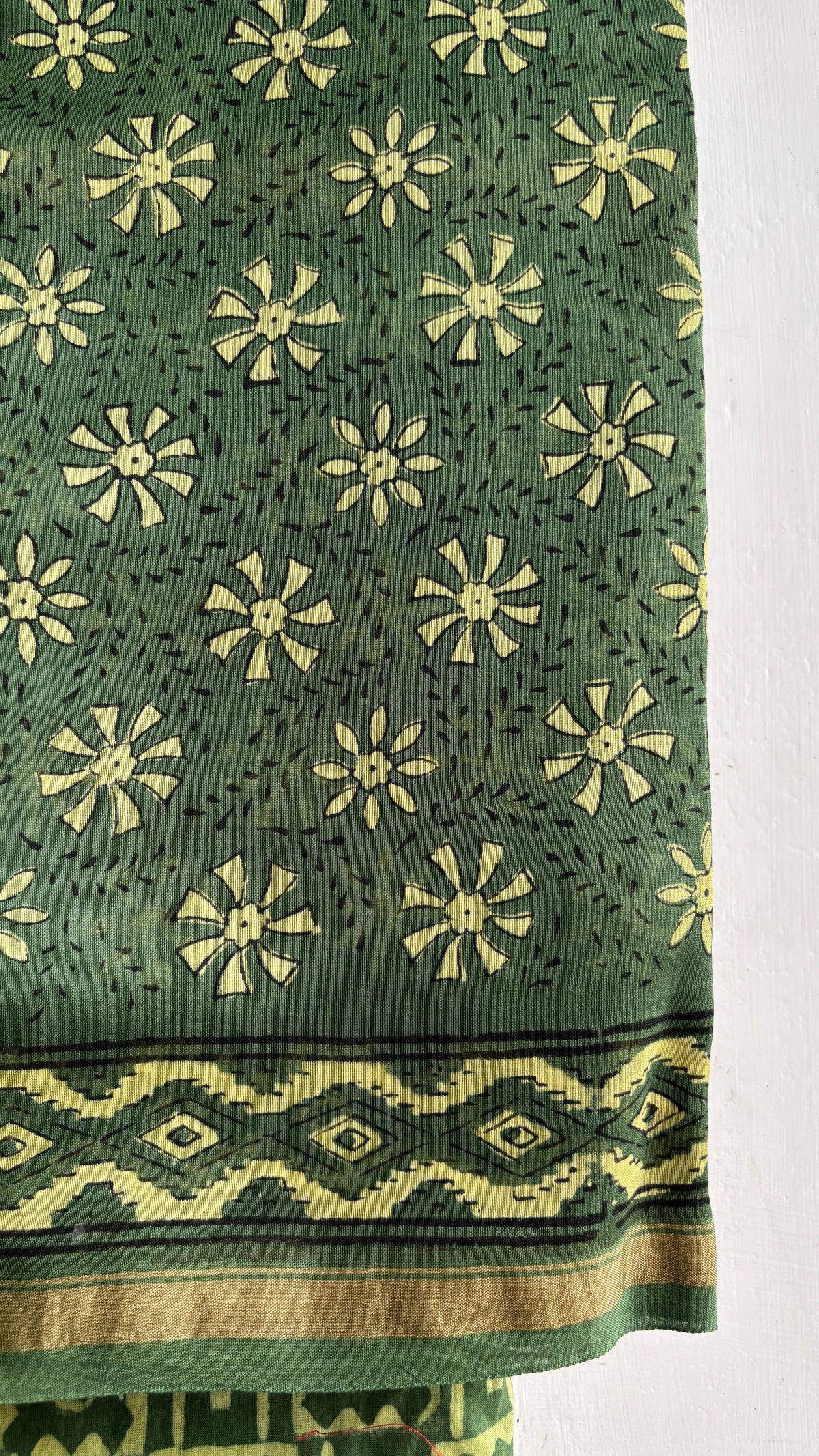 Forest Green & Yellow Floral Geometric Handblock Chanderi Silk Suit Set