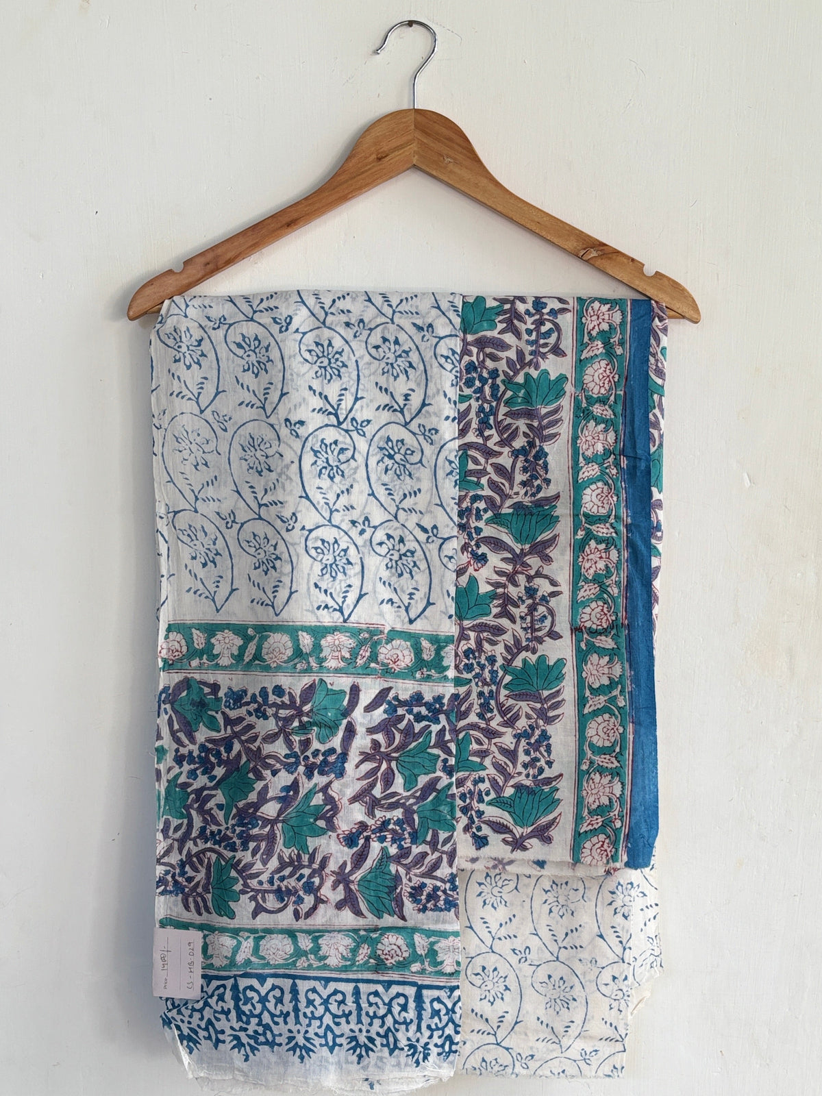 White and Green Floral Printed Cotton Suit Set with Cotton Dupatta