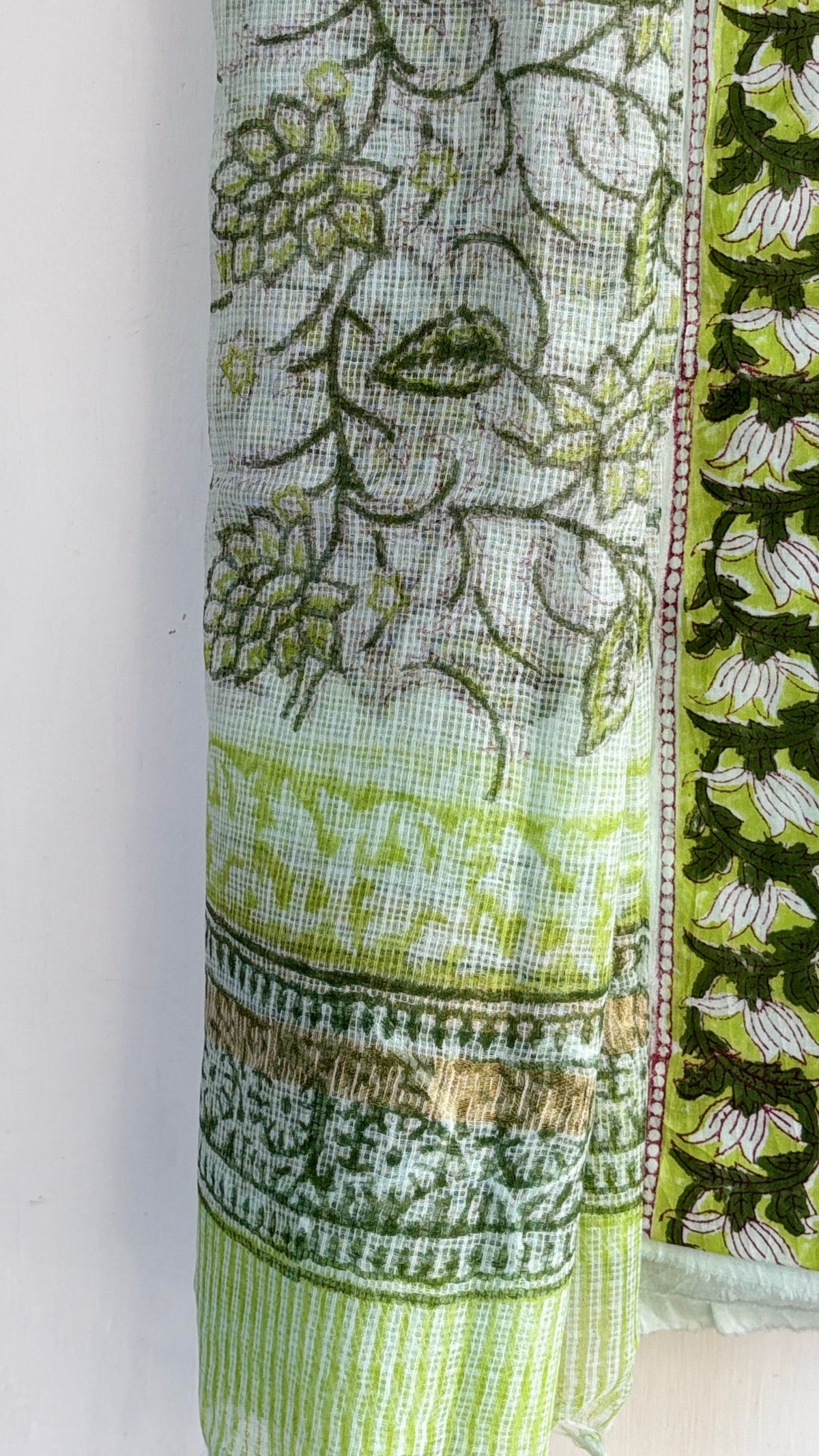 Mint and Green Handblock Printed Cotton Suit Set with Kota Doria Dupatta