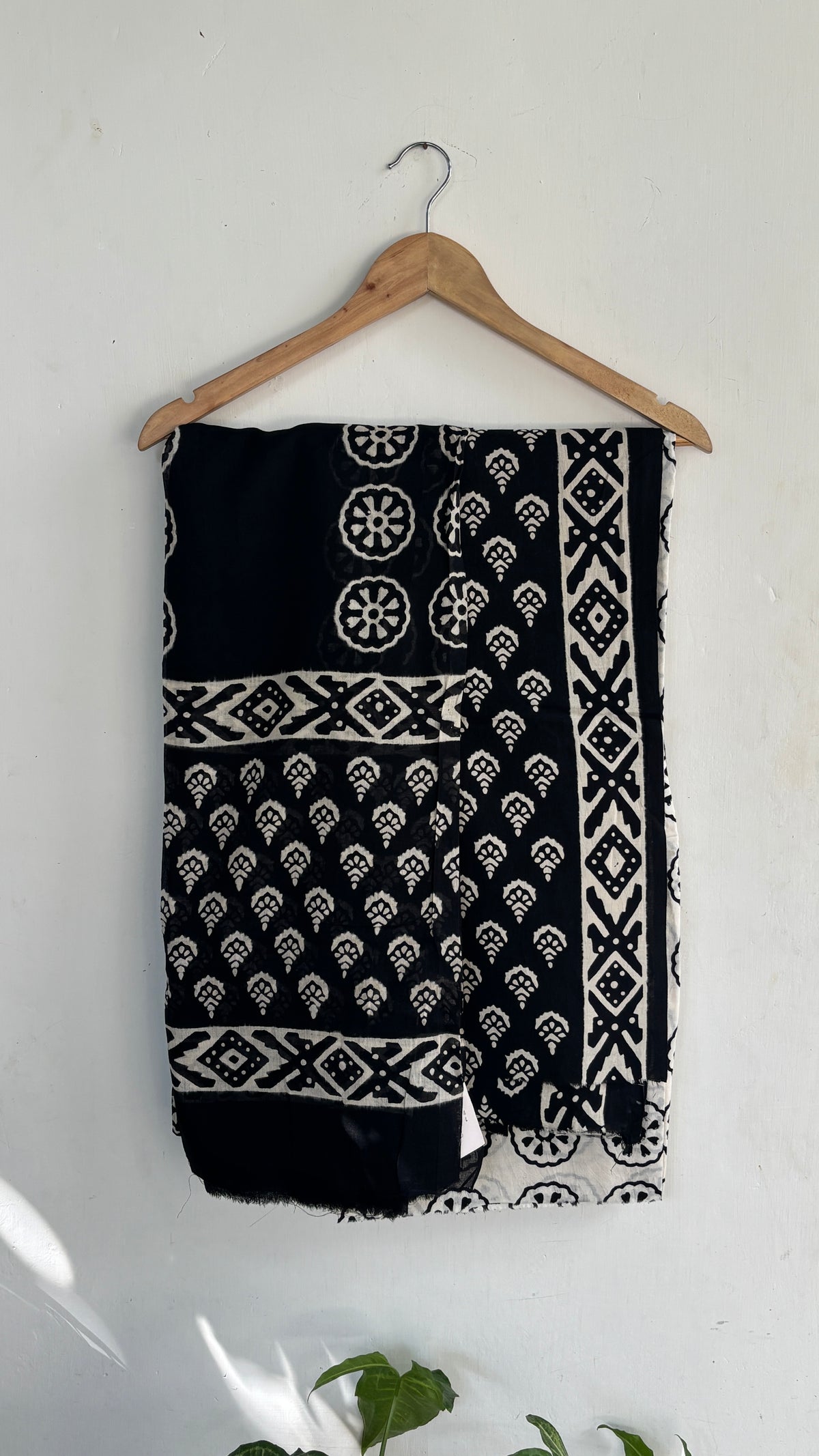 Black and White Cotton Suit Set with Mul Cotton Dupatta