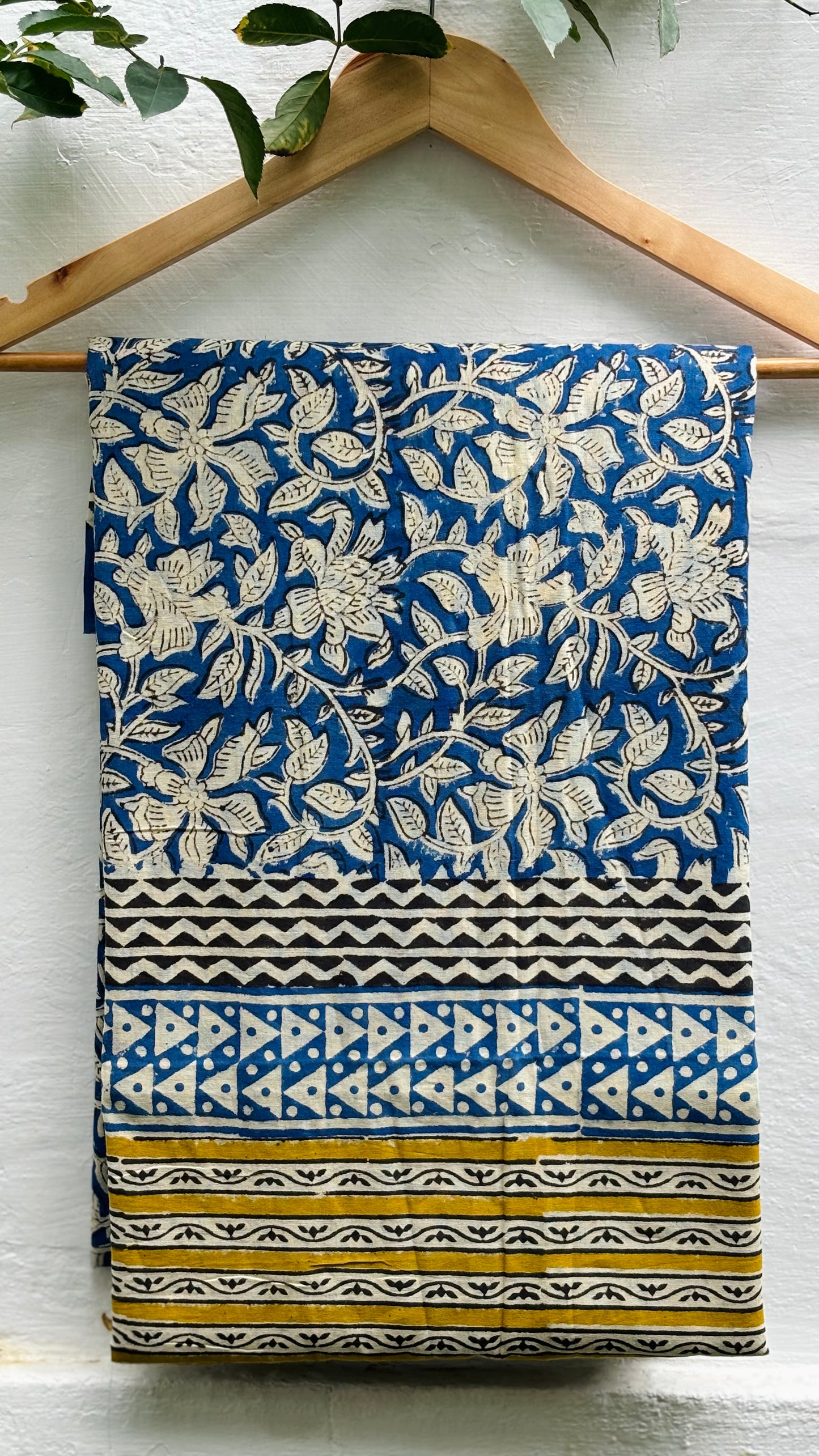 Floral Blue Handblock Printed Mul Cotton Saree