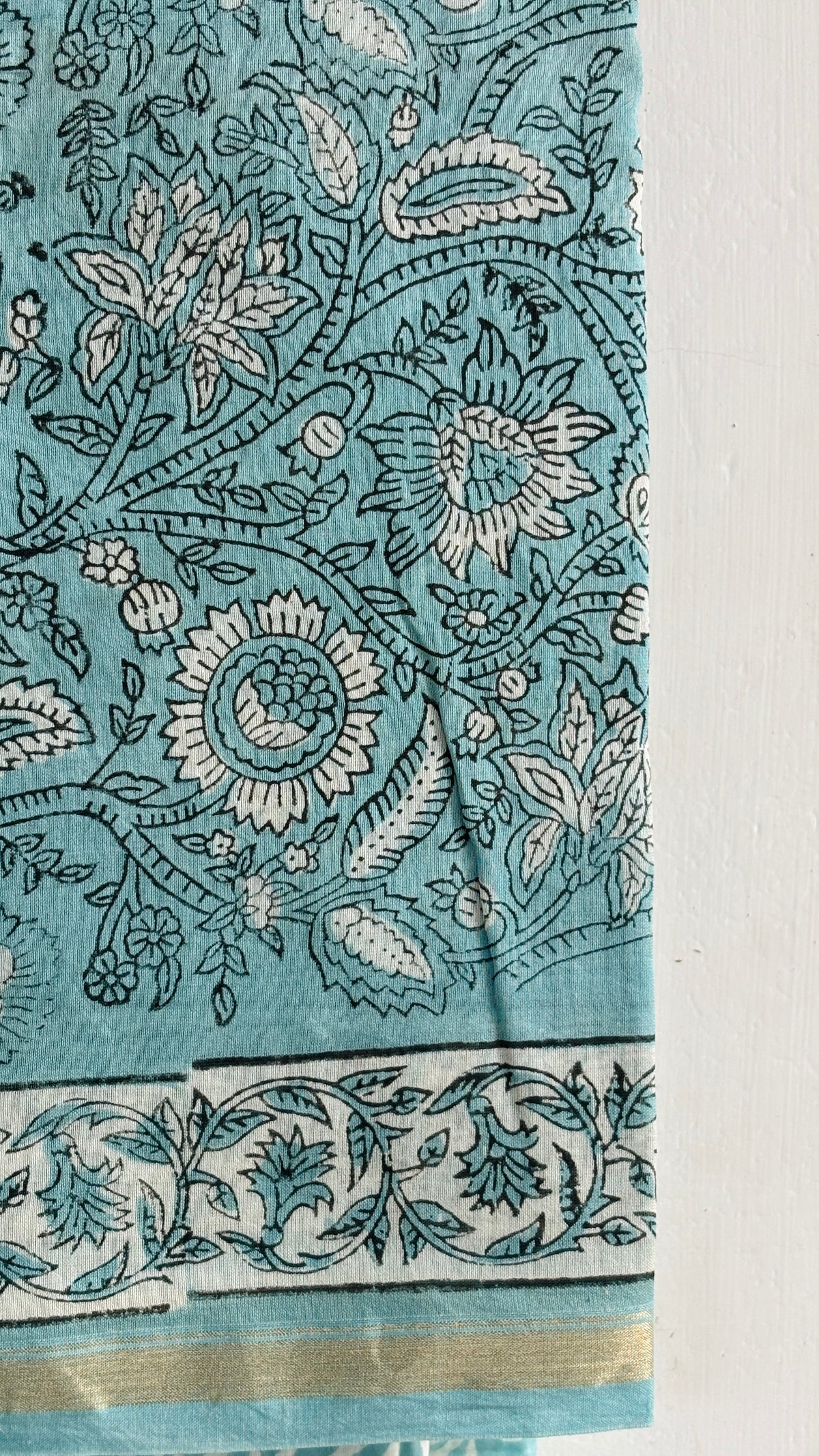 Teal Floral & Paisley Handblock Chanderi Silk Set