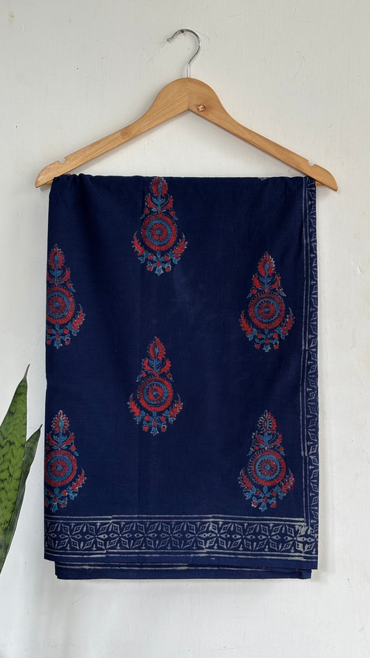 Ornamental Motif Handblock Mul Cotton Saree