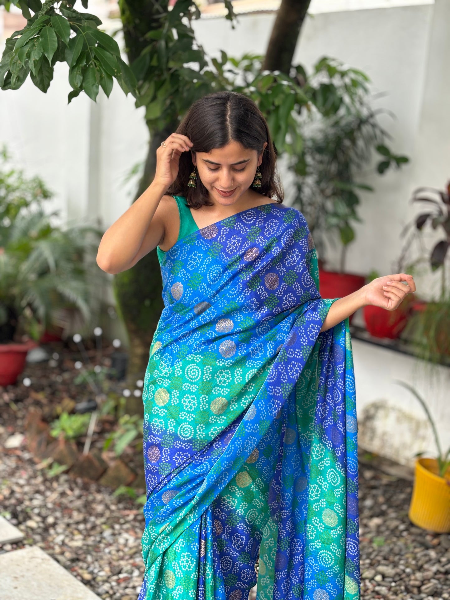 Blue-Green Printed saree