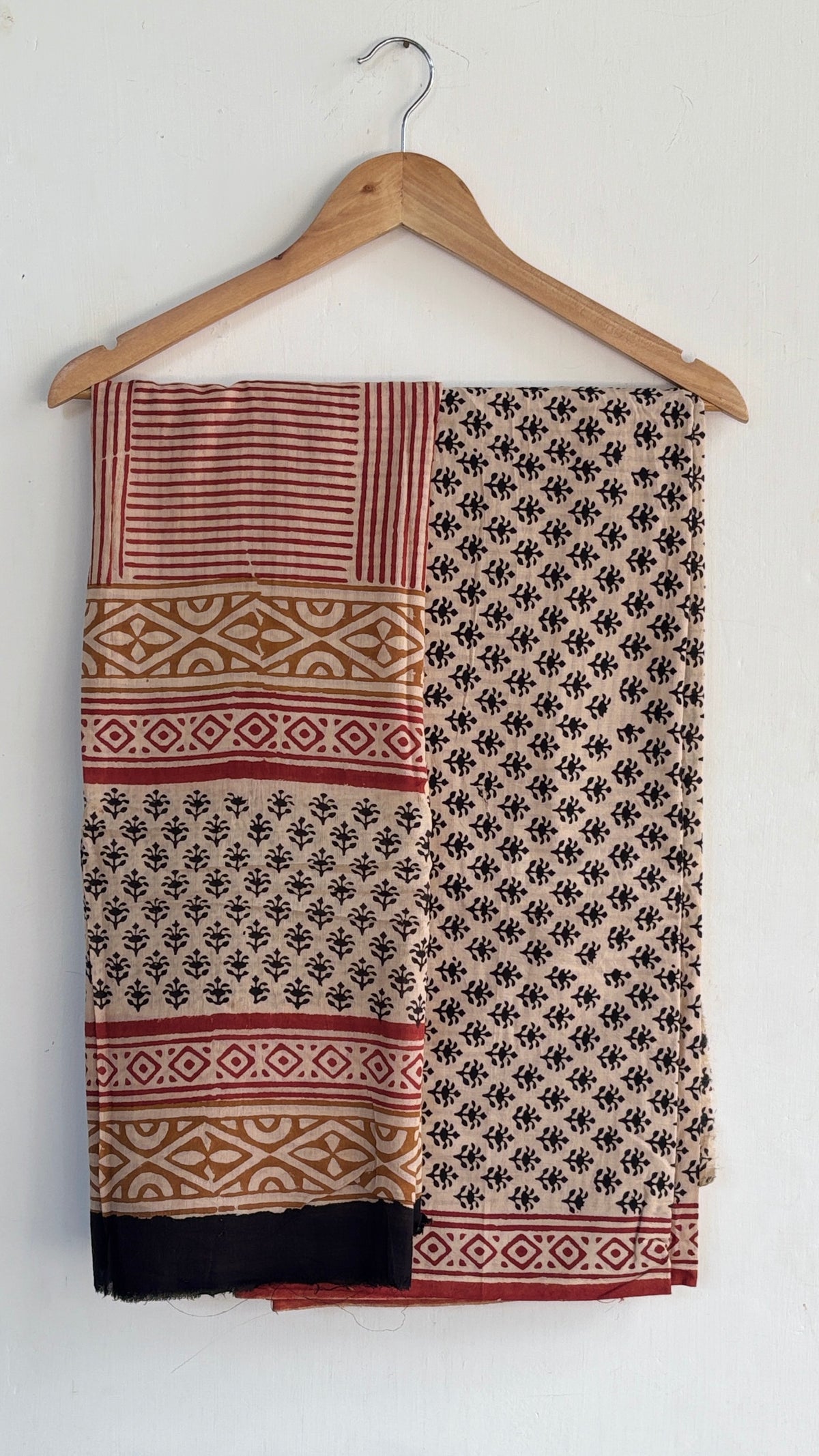 Beige Handblock Printed Cotton Suit Set with Mul Cotton Dupatta