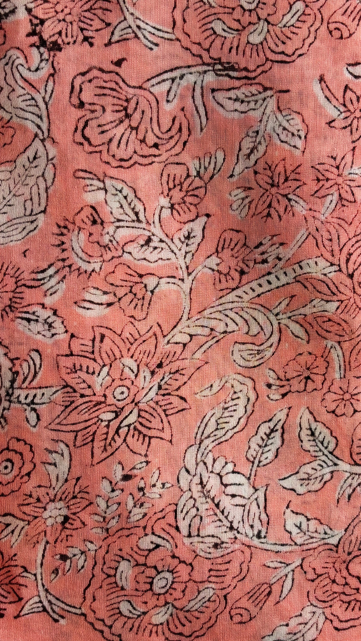 Coral Floral & Palm Handblock Chanderi Silk Set