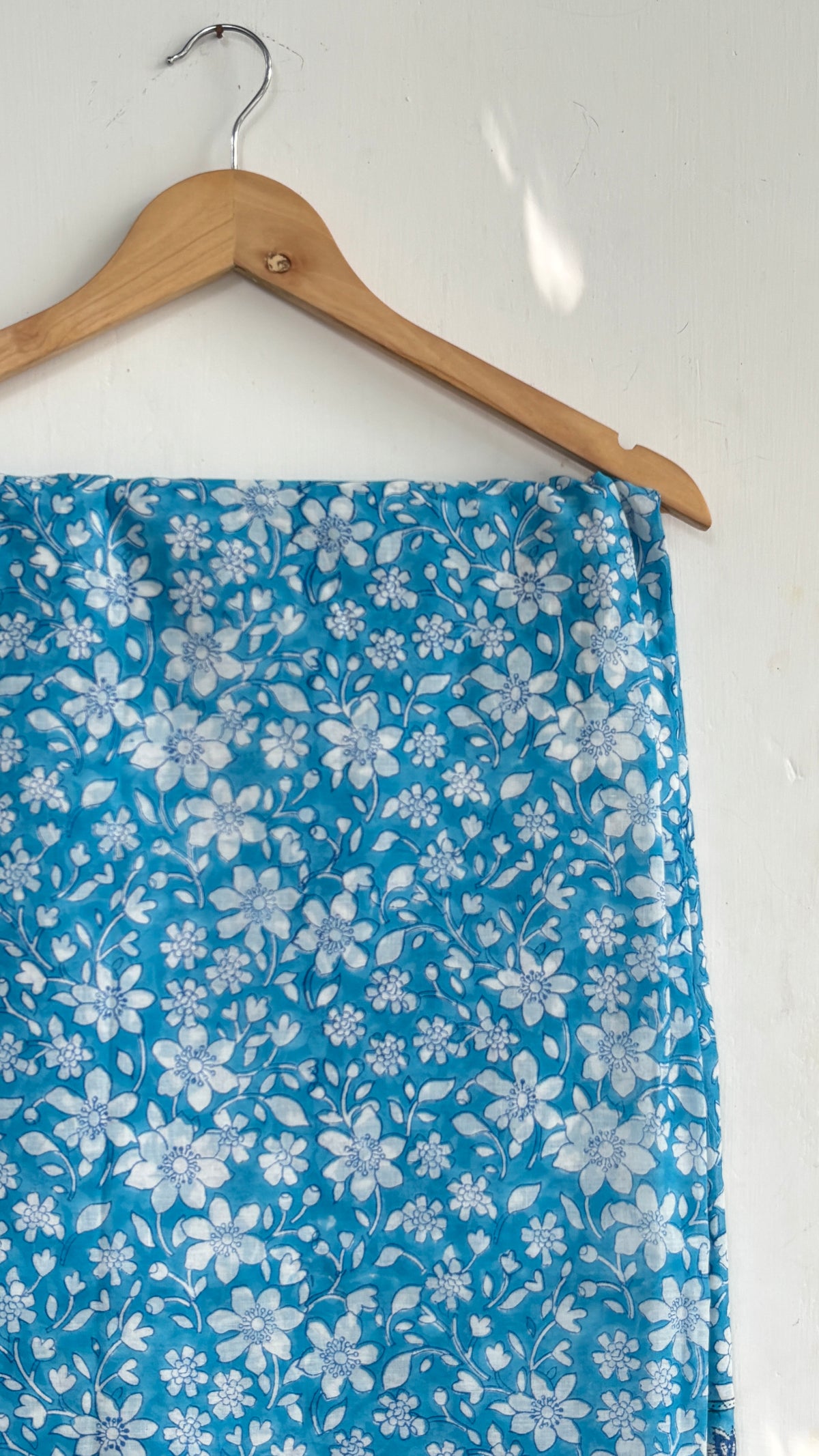 Light Blue and White Floral Printed Mul Cotton Saree