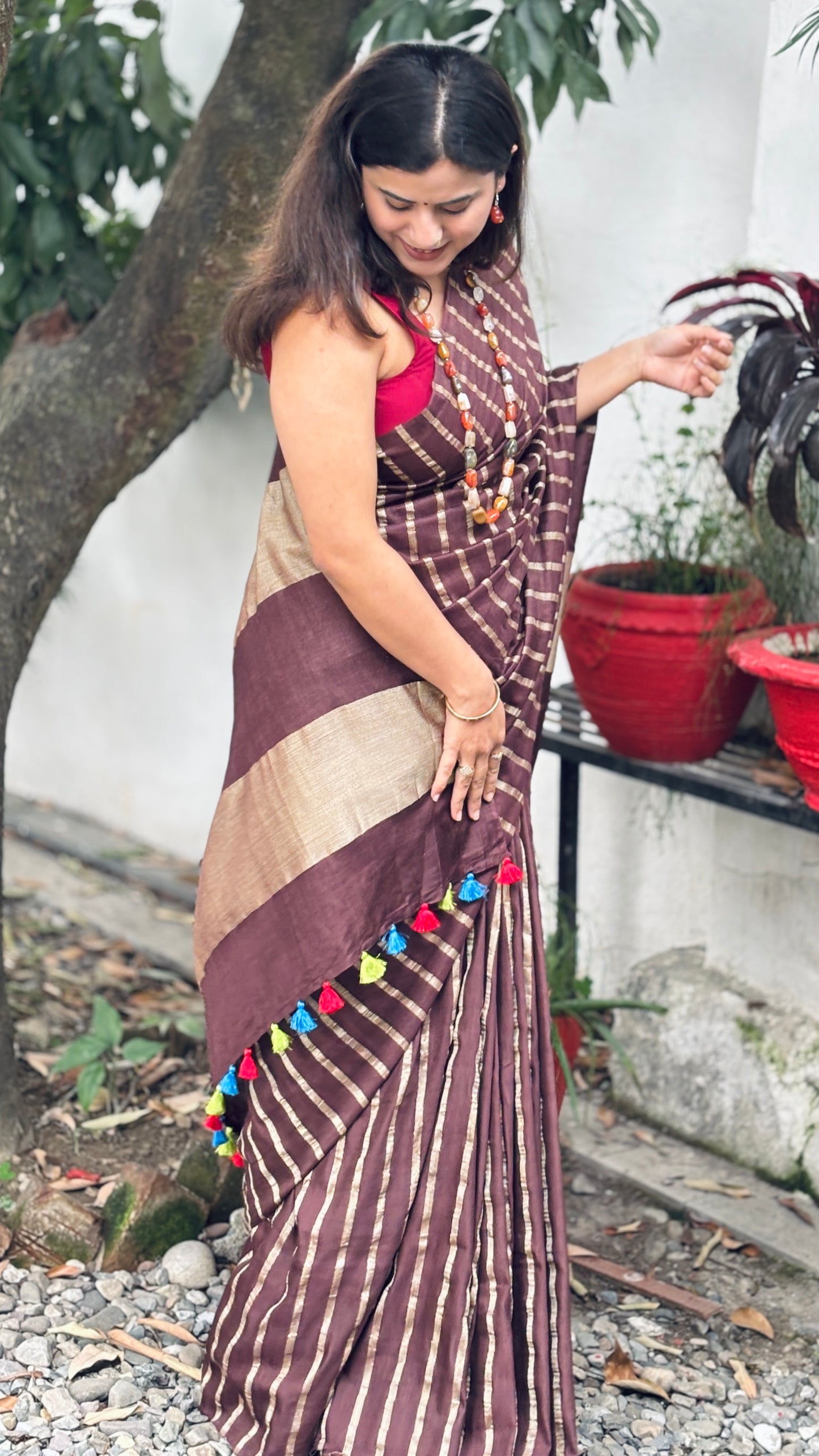 Coffee Striped Saree