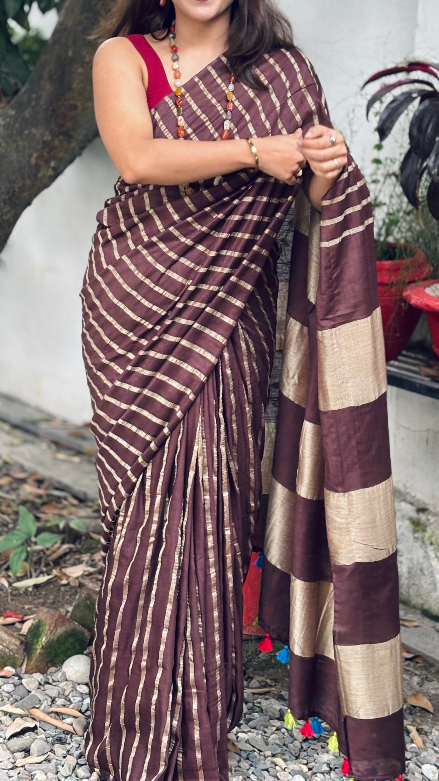 Coffee Striped Saree