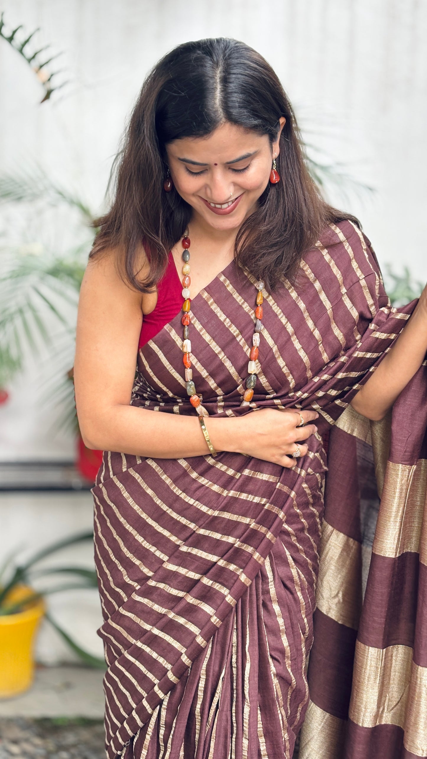 Coffee Striped Saree