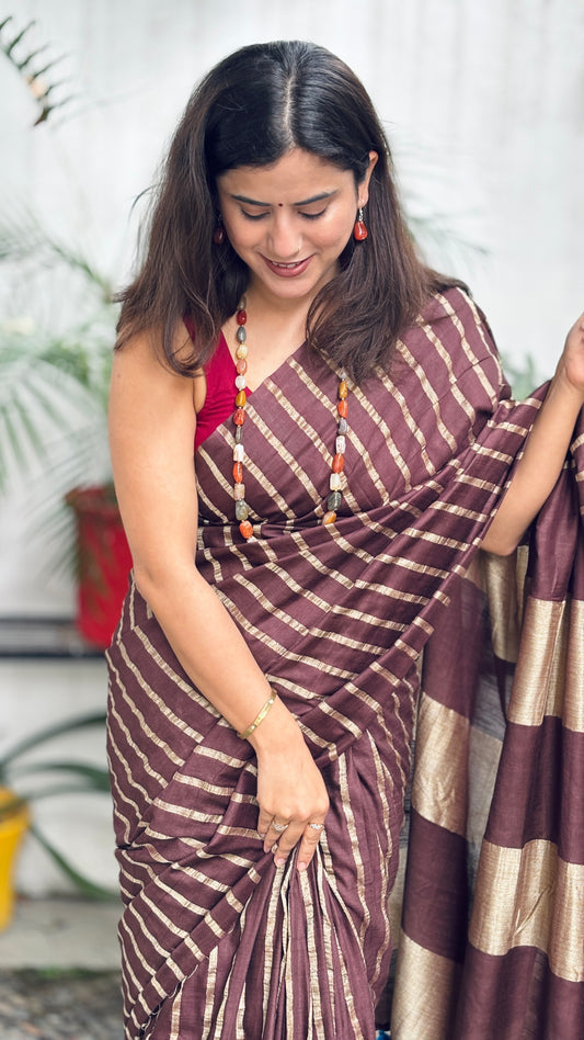 Coffee Striped Saree