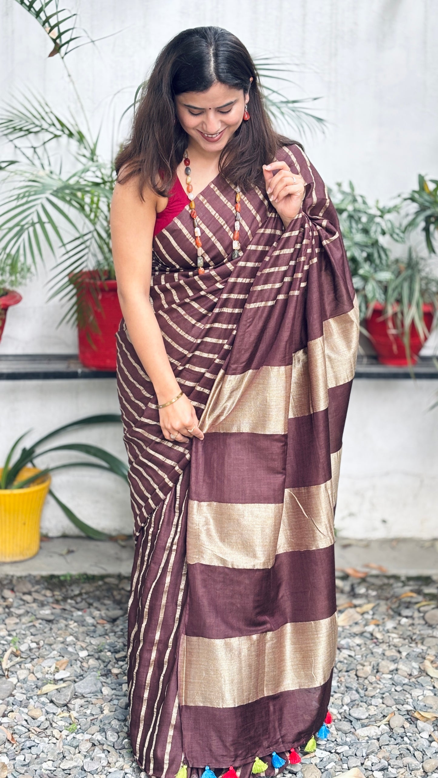 Coffee Striped Saree