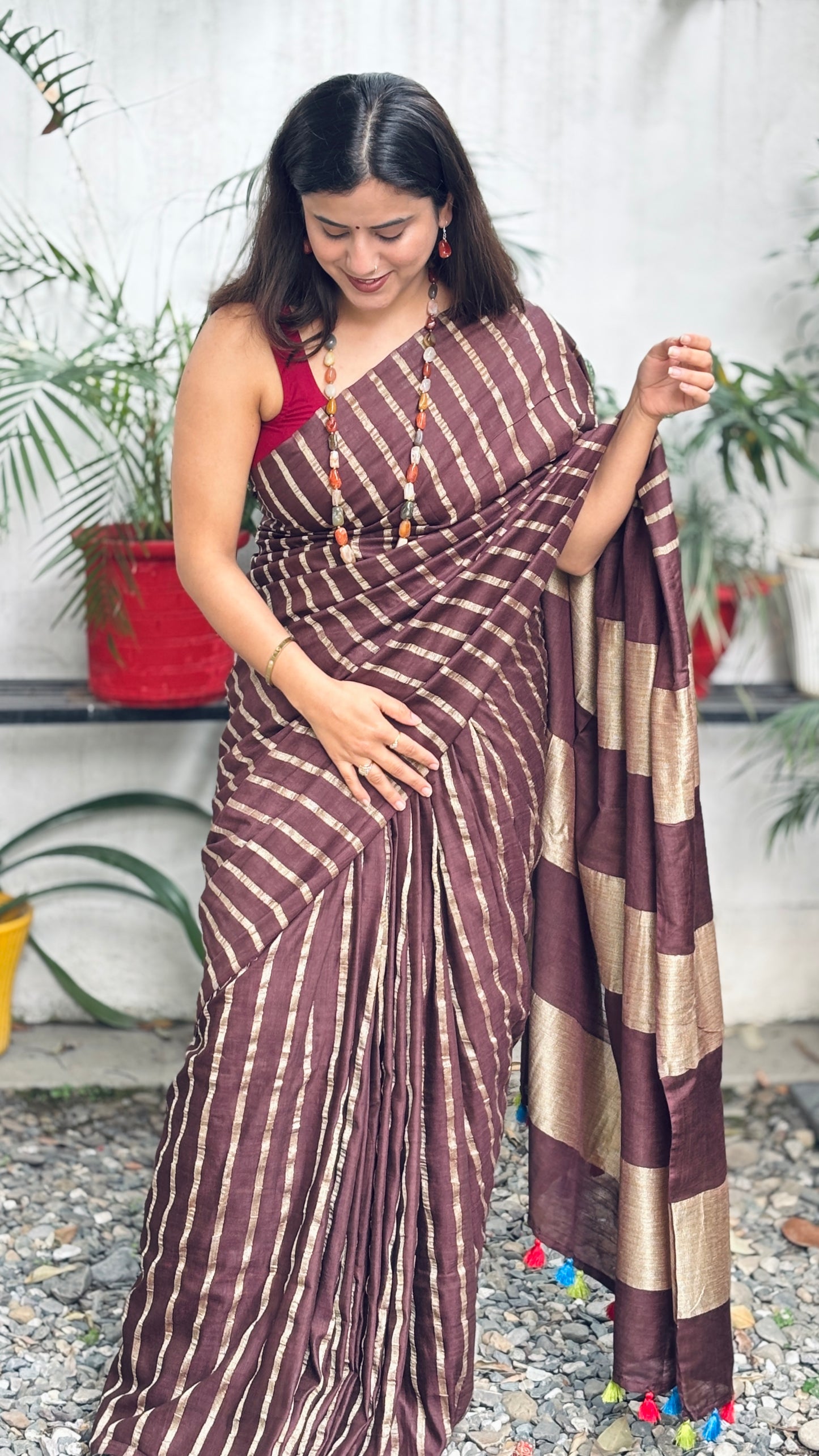 Coffee Striped Saree