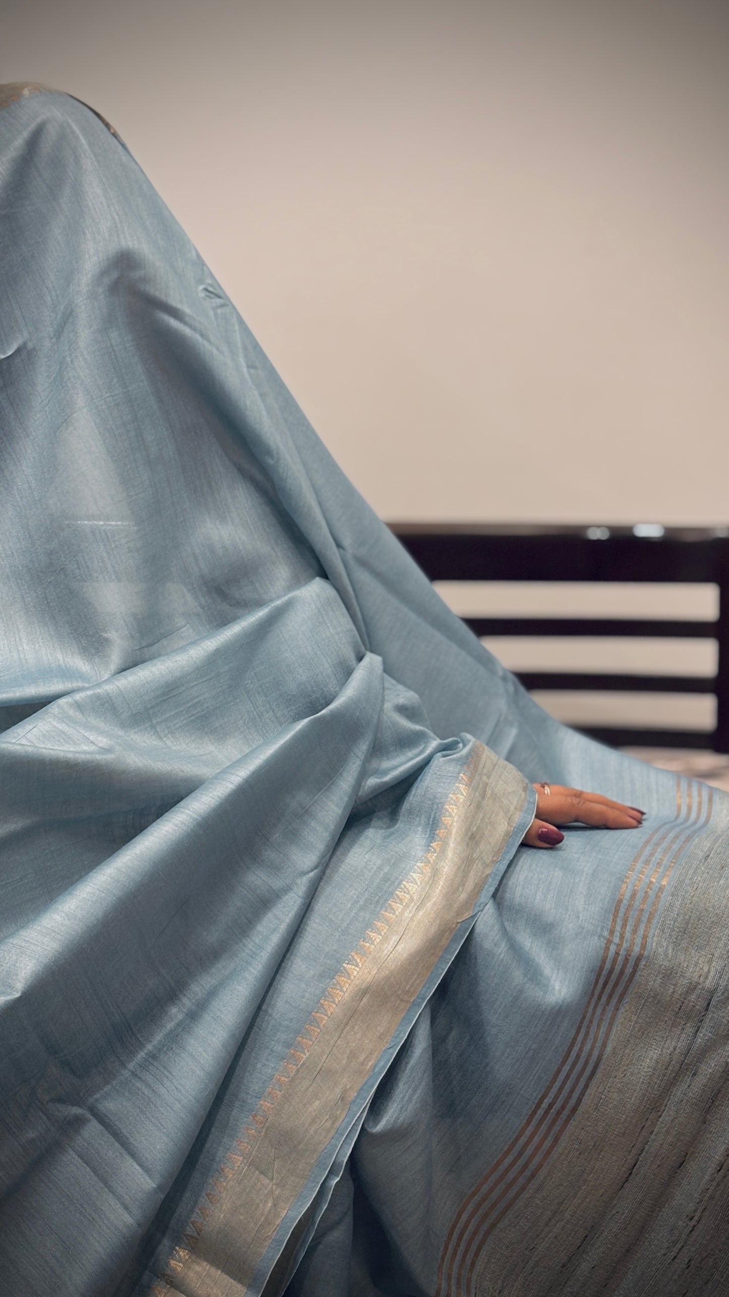 Handwoven Muga Silk Saree - Sky Blue