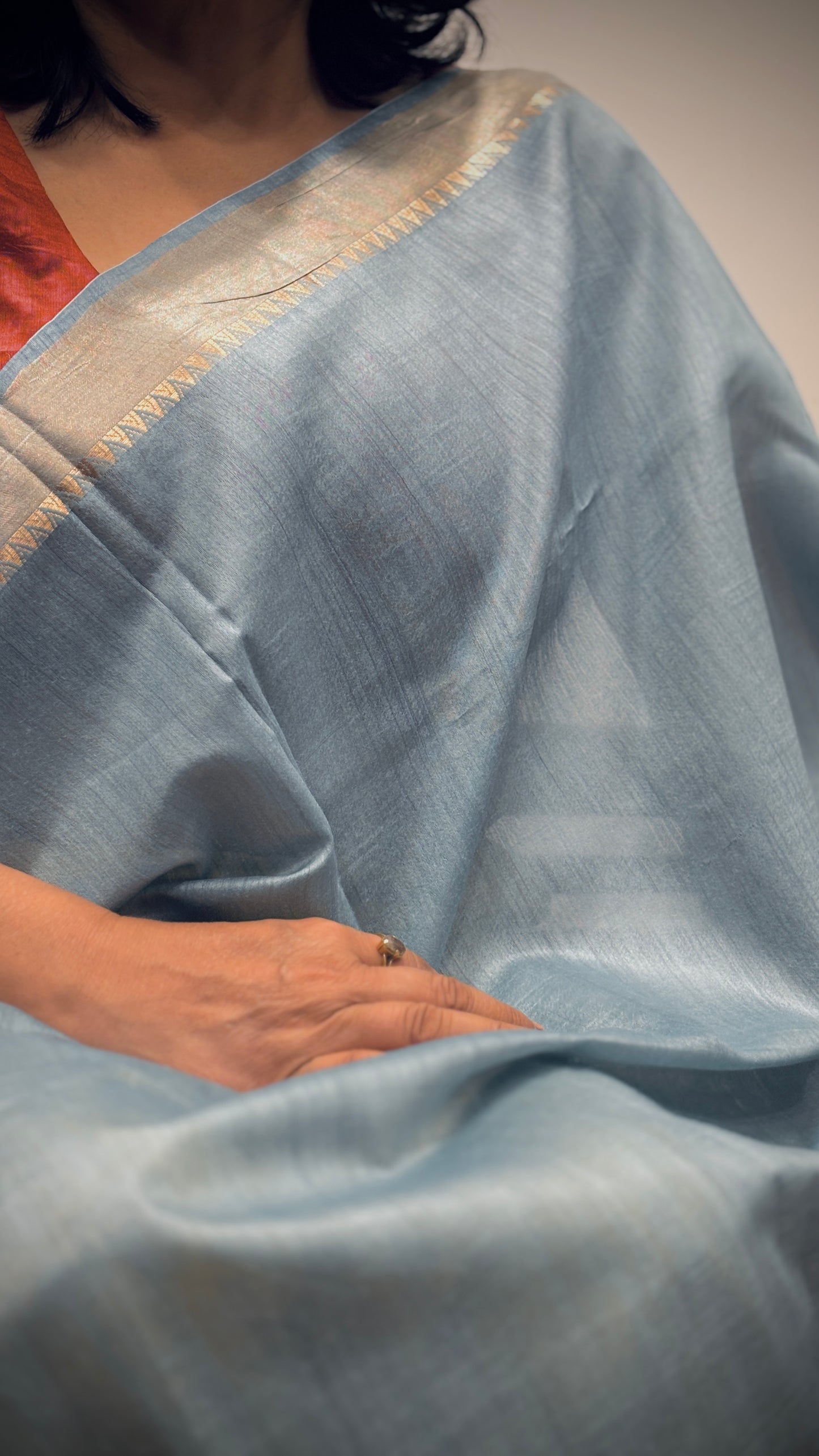Handwoven Muga Silk Saree - Sky Blue