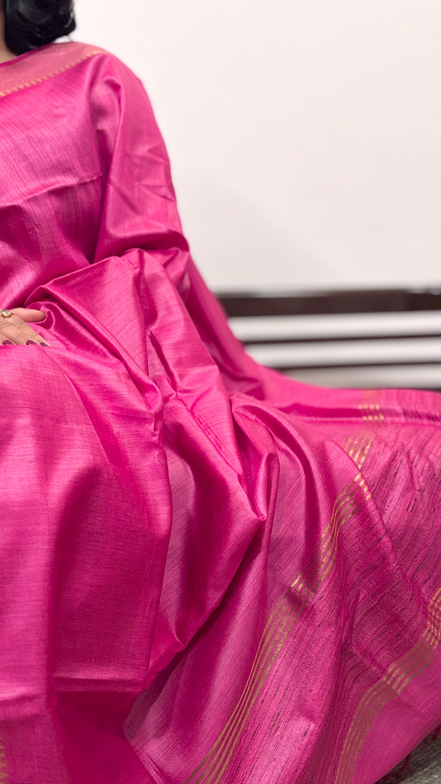 Handwoven Muga Silk Saree - Pink