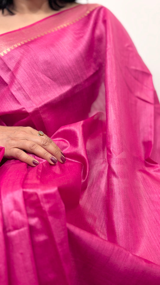 Handwoven Muga Silk Saree - Pink